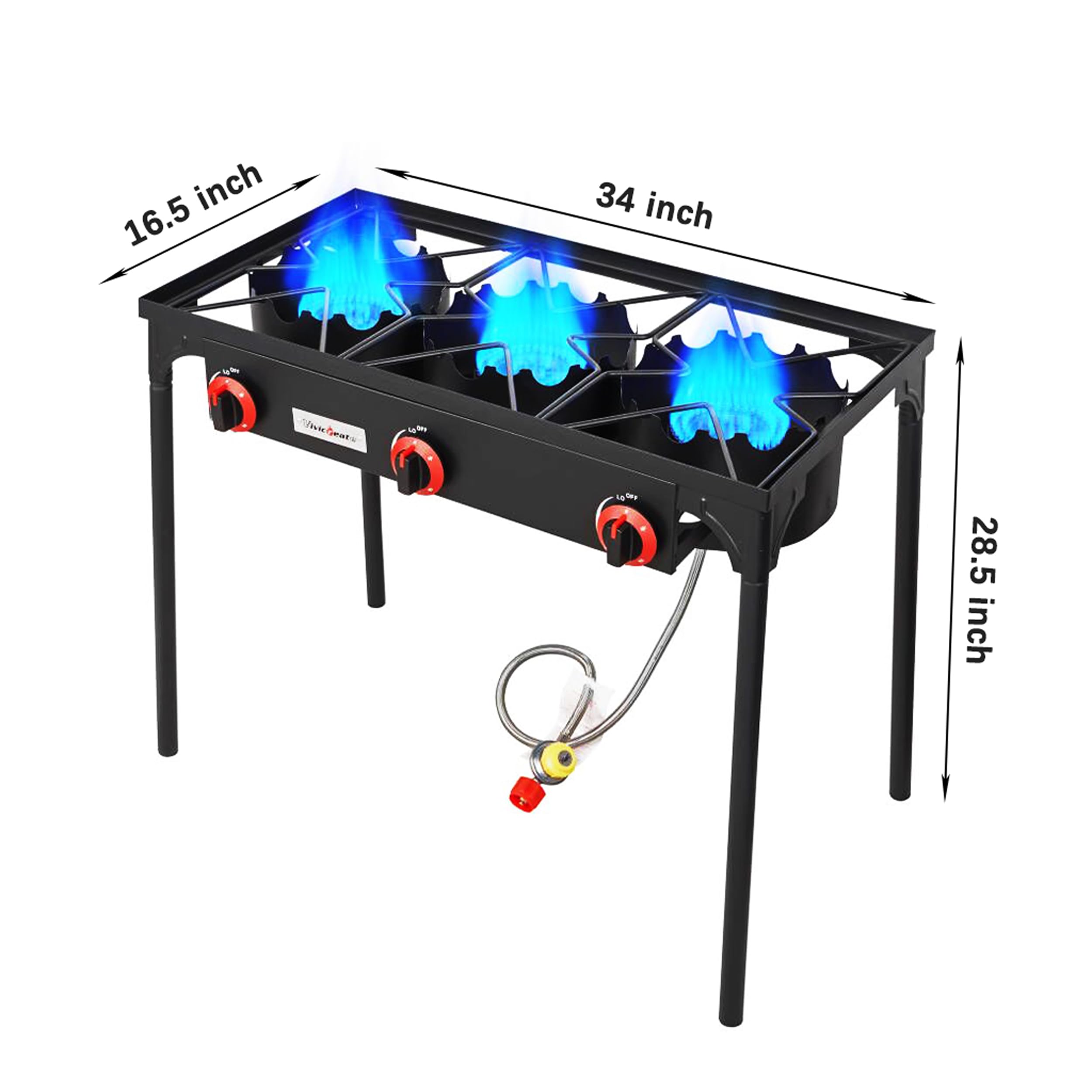 Vivicreate 3 Burner High Pressure Propane Stove - 28 Inch Tall Camping Stove with Cast Iron Burner, 105000 BTU Powerful Outdoor Gas Stove - Stable Legs for Camping, Backpacking, Picnics & Tailgating