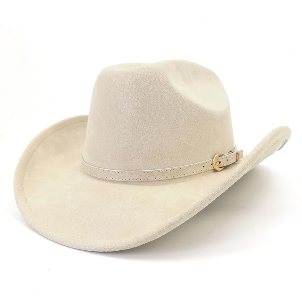 **Western Cowboy Hat for Men & Women - Wide Brim Felt Fedora Hat with Buckle Belt - Stylish Cowgirl Hat for Rodeo, Country Music Festivals & Outdoor Adventures**