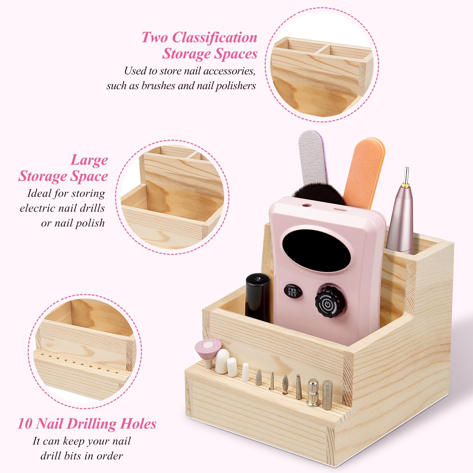 **Wooden Nail Drill Bit Holder with 10 Holes - Durable Storage Organizer for Nail Art Polishing & Grinding Bits - Perfect for Home Use & Nail Salons (Ideal for Manicure, Pedicure & Professional Nail Care)**