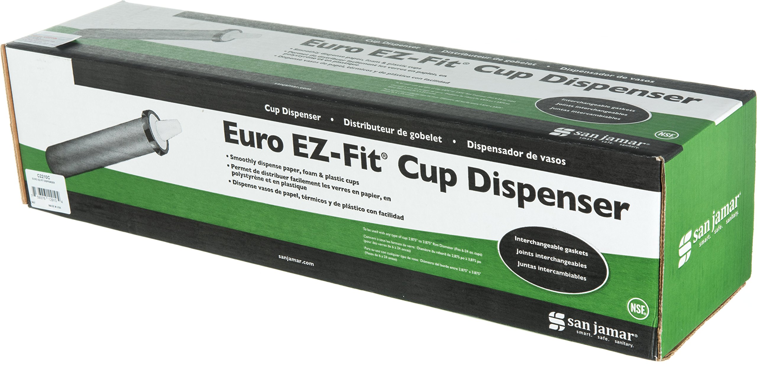 San Jamar Euro Ez-Fit Counter Cup Dispenser - Holds 6-24 Oz Cups with Interchangeable Gaskets - Durable Plastic for Restaurants, Cafeterias & Fast Food - 23.25 Inch Black - Perfect for Coffee Shops, Buffets and Convenience Stores