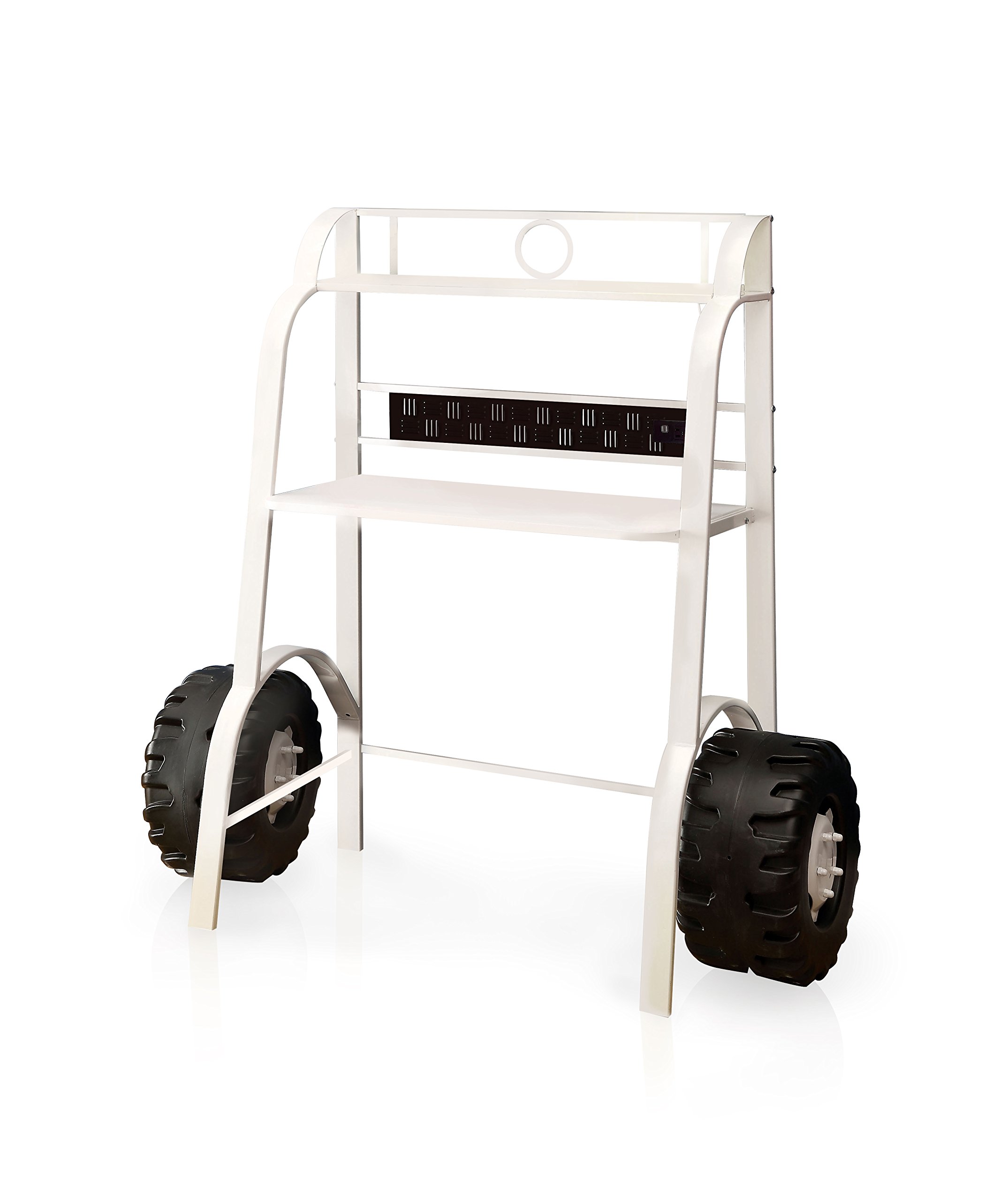 Antonio Metal Desk with Racecar Wheels in White - Modern Rolling Office Desk for Home & Workspace | Perfect for Small Spaces, Dorm Rooms & Home Offices