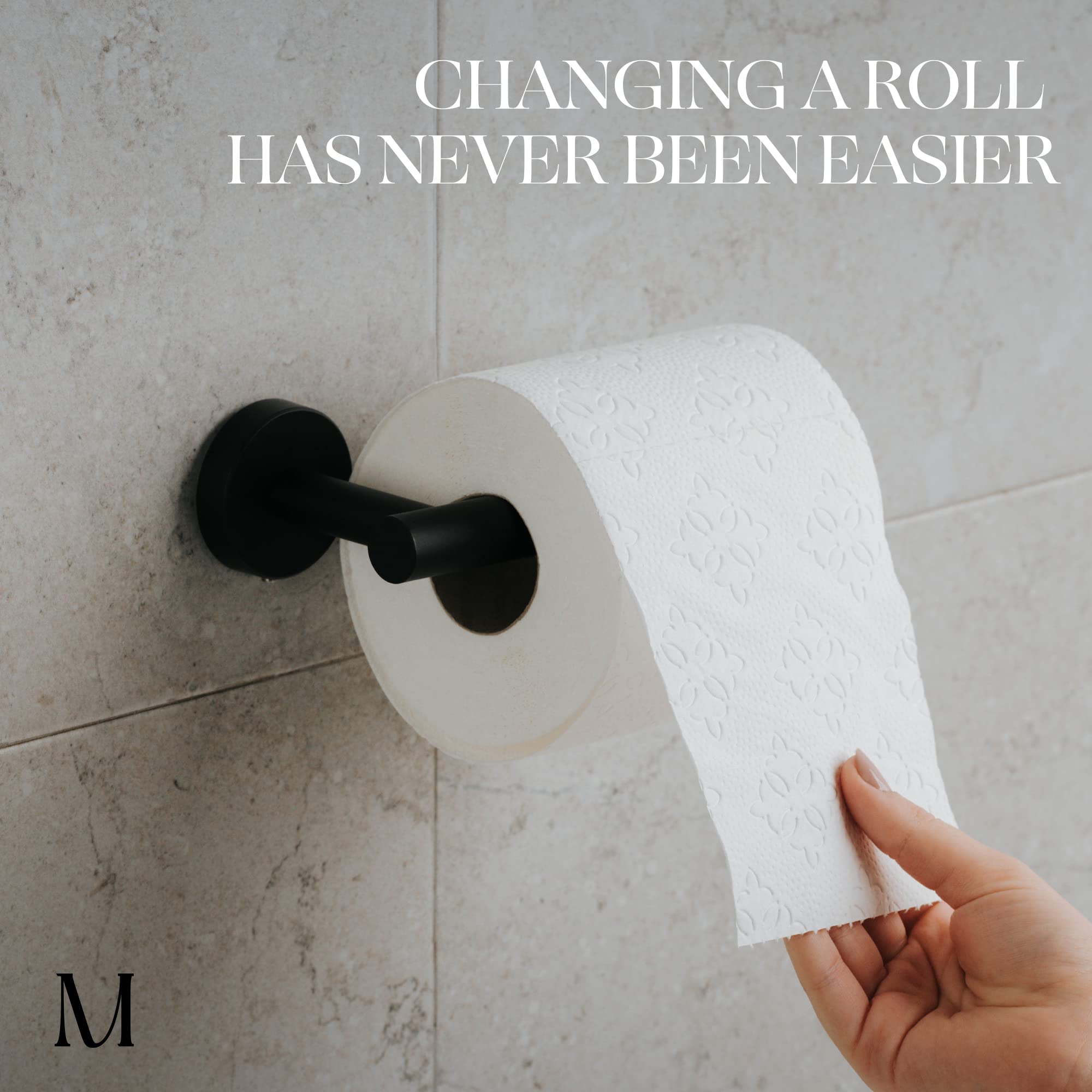 Matte Black Toilet Paper Holder - Stainless Steel Wall Mounted Rust Proof Bathroom Accessory | Modern Bathroom Decor for Home, Apartment & Office | Durable TP Holder for Powder Room, Guest Bath & RV