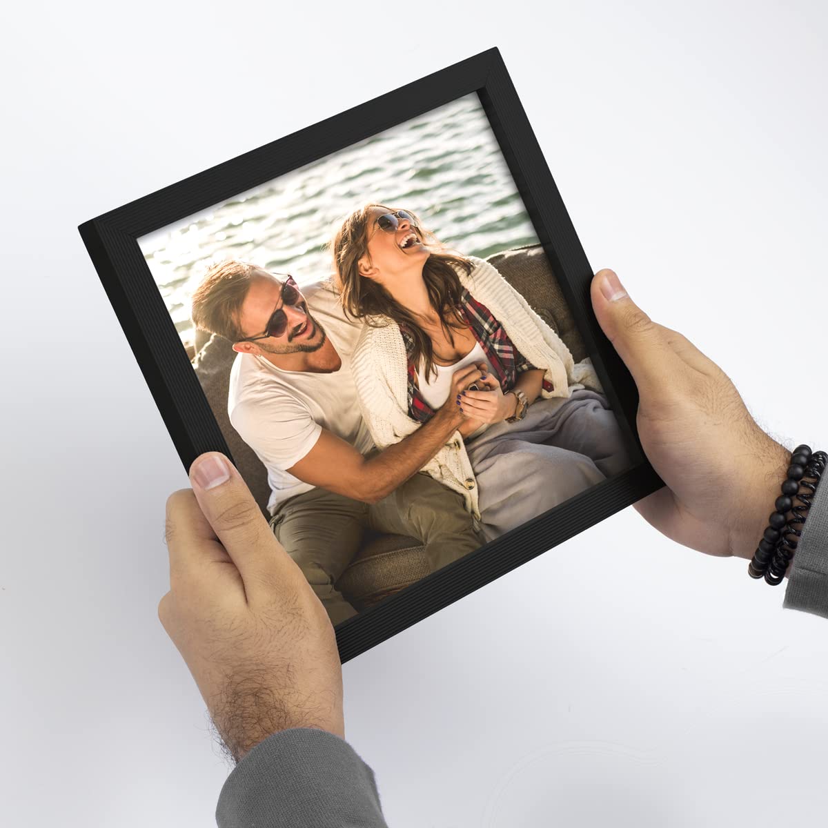 Custom Photo Frames Set of 4 - 8x8 Real Wood Picture Frames for Personalized Collage | Peel & Stick Wall Decor | Black Gallery Wall Frames for Living Room, Bedroom & Office Decor