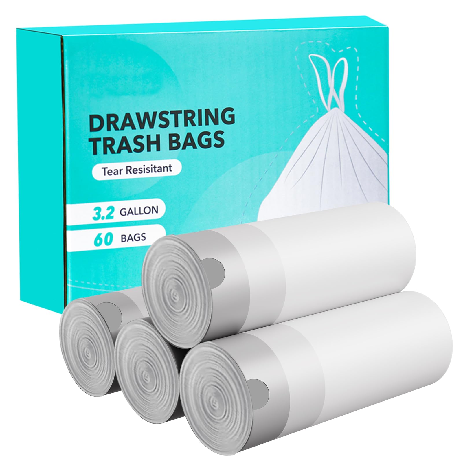 Self Cleaning Cat Litter Box with Liners - Extra Sturdy Drawstring Pet Waste Bags (4 Rolls, 60 Counts, 20