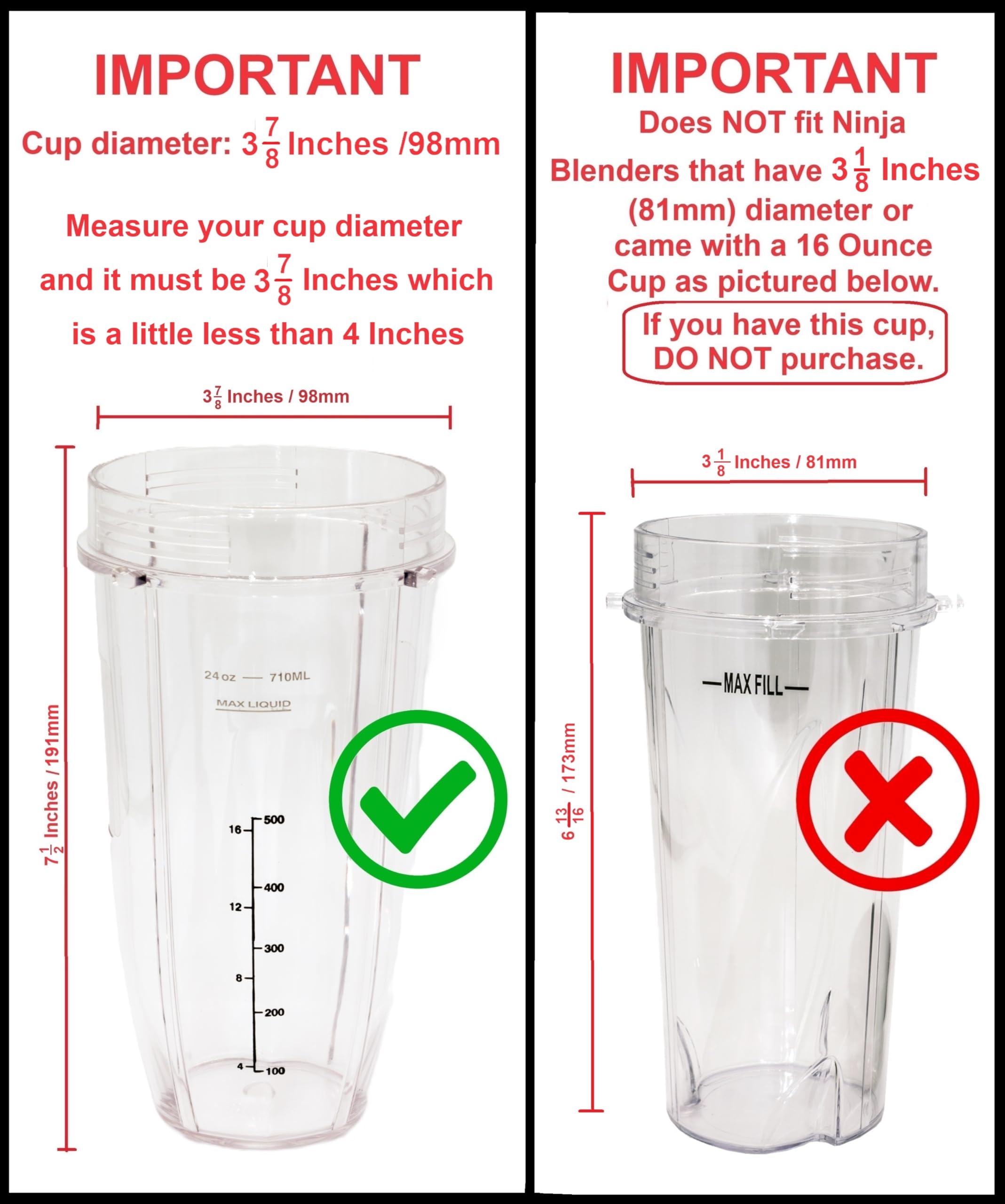 Blendin 24oz Large Tall Cup with Sip N Seal Lid - Replacement Jar for Nutri Ninja Auto IQ & Duo Blenders (2 Pack) | Premium Blender Accessories for Smoothies, Protein Shakes & Meal Prep | 4