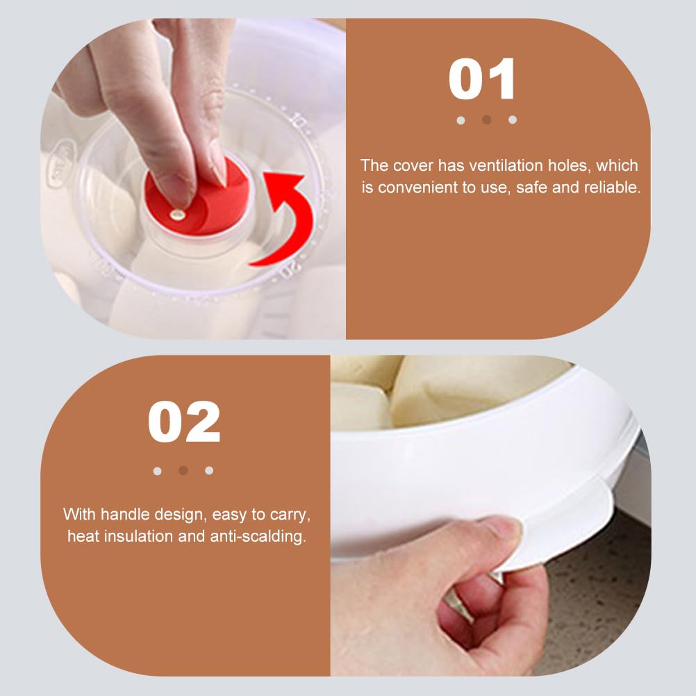 DOITOOL Microwave Steamer with Lid - BPA-Free Plastic Food Steamer for Rice, Fish, Meat & Dumplings - Round White Kitchen Cooking Container for Healthy Meals | Perfect for Meal Prep, Leftovers & Quick Snacks