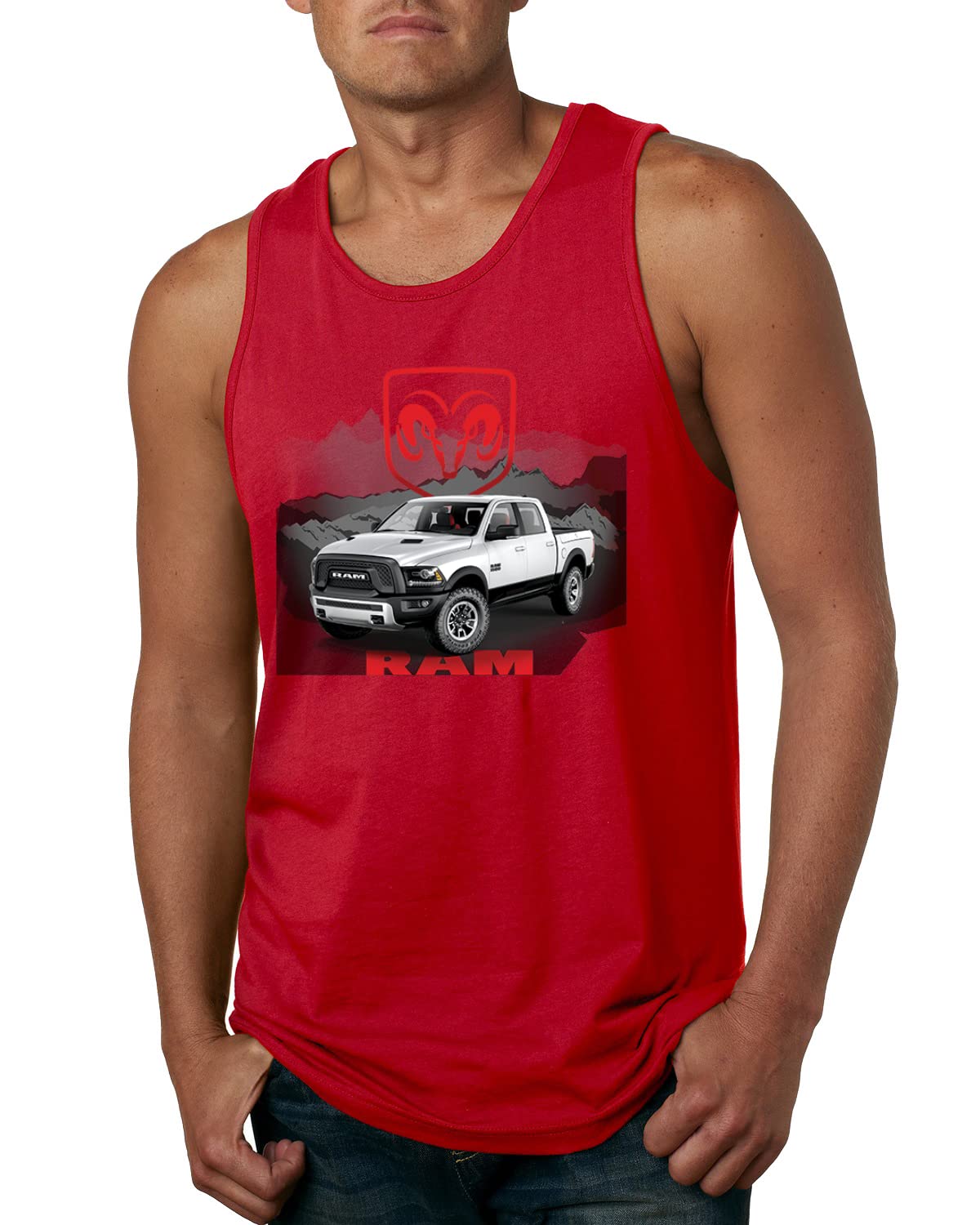 White Dodge RAM Pickup Truck Graphic Tank Top for Men - Cool Automotive T-Shirt for Car Enthusiasts & Truck Lovers - Perfect for Summer, Car Shows & Casual Outings