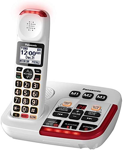 Panasonic KX-TGM420W + (2) KX-TGMA44W Amplified Cordless Phone System with Digital Answering Machine - Expandable to 6 Handsets, 40dB Voice Booster - Ideal for Home & Office Use, Hearing Impaired & Elderly Users