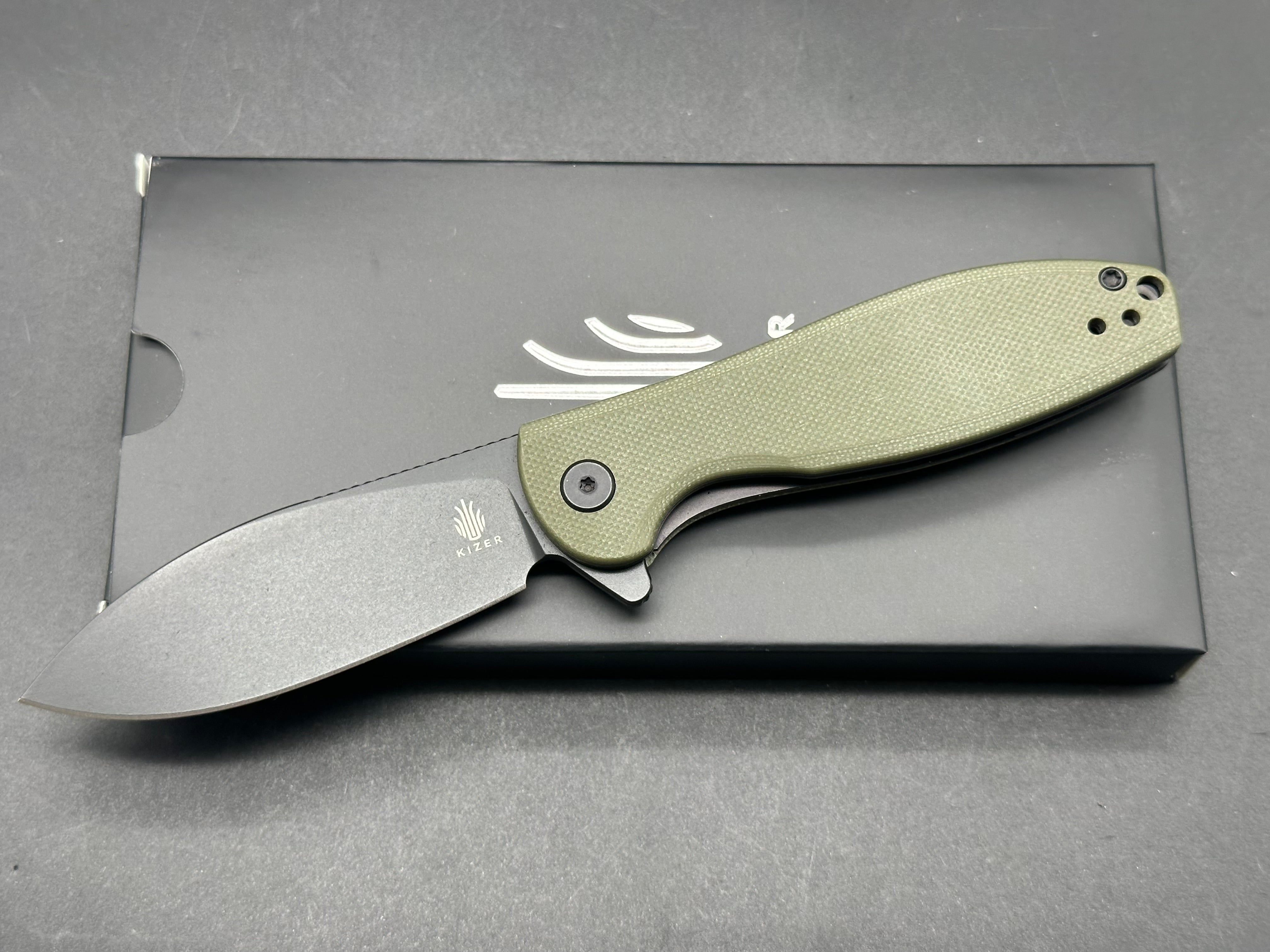 Kizer INFINITY NITRO V Folding Knife - Black Blade, Green G10 Handle - EDC Pocket Knife for Camping, Hiking & Outdoor Activities