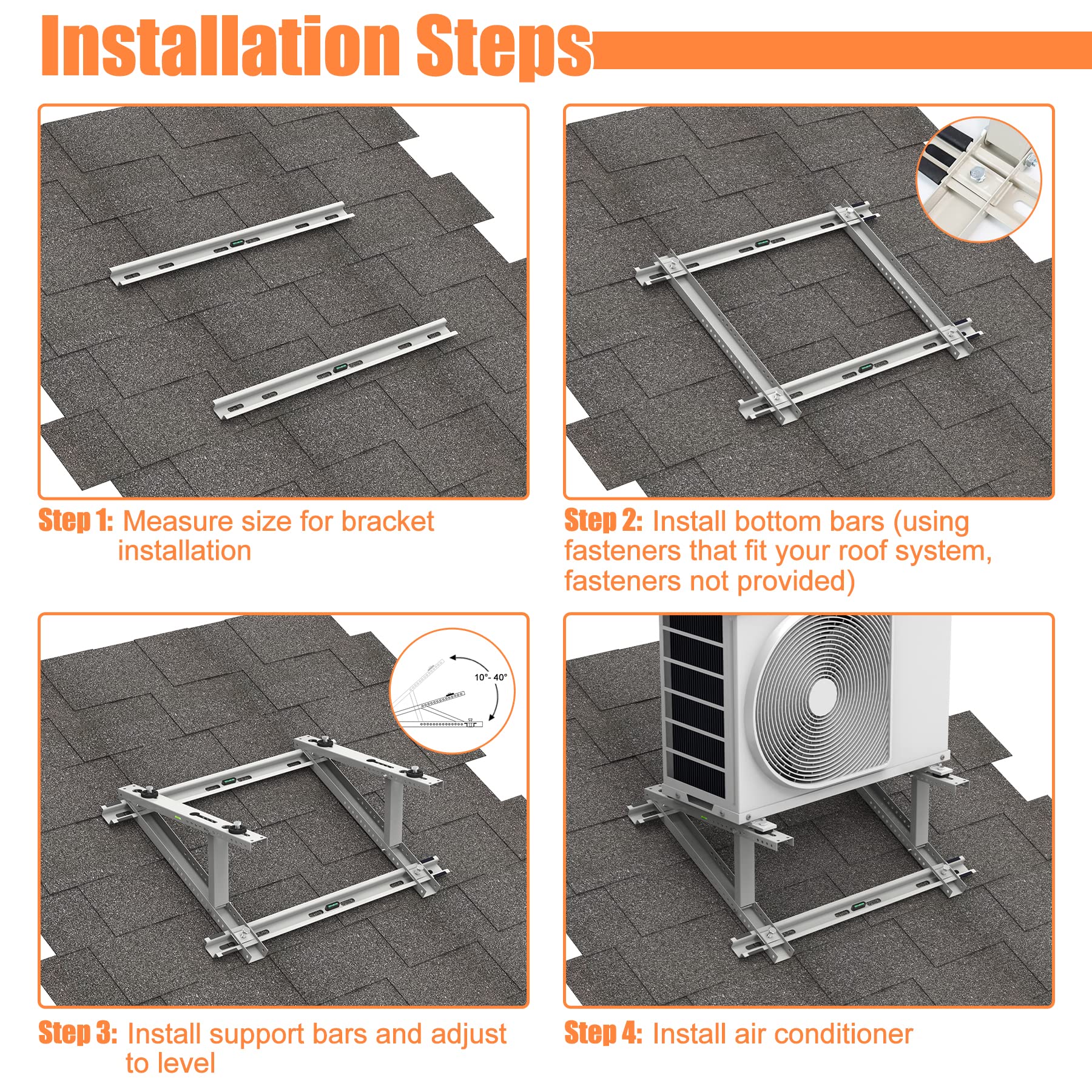 Universal Rooftop Mount Bracket for Ductless Mini Split AC/Heat Pump - Adjustable Angle Design Fits 9000-24000 BTU Condenser Units - Stable Leveling Solution for Home & Commercial HVAC Installation