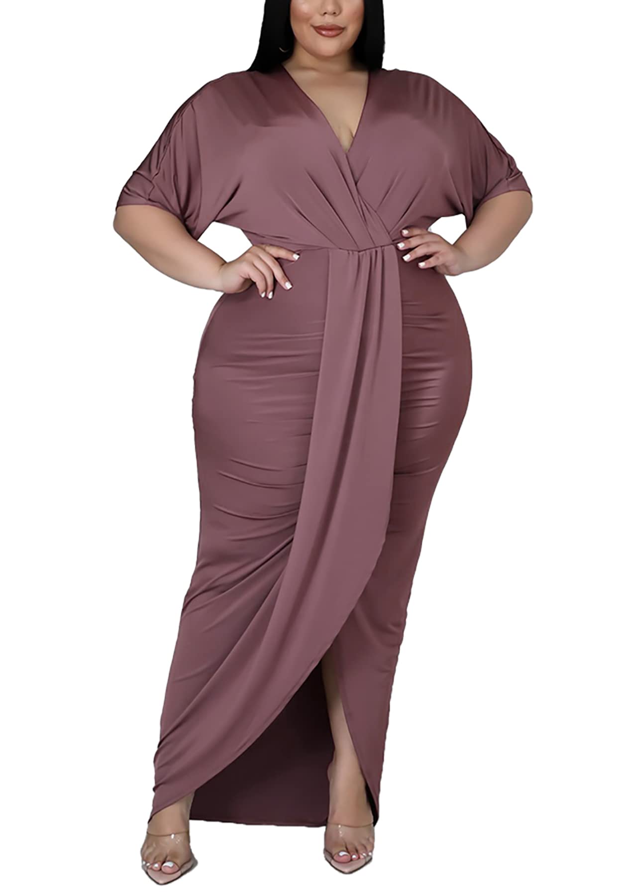 Sexy Plus Size Maxi Dress for Women - V Neck Short Sleeve Wedding Guest & Party Dress - Perfect for Beach Weddings, Cocktail Parties & Summer Events