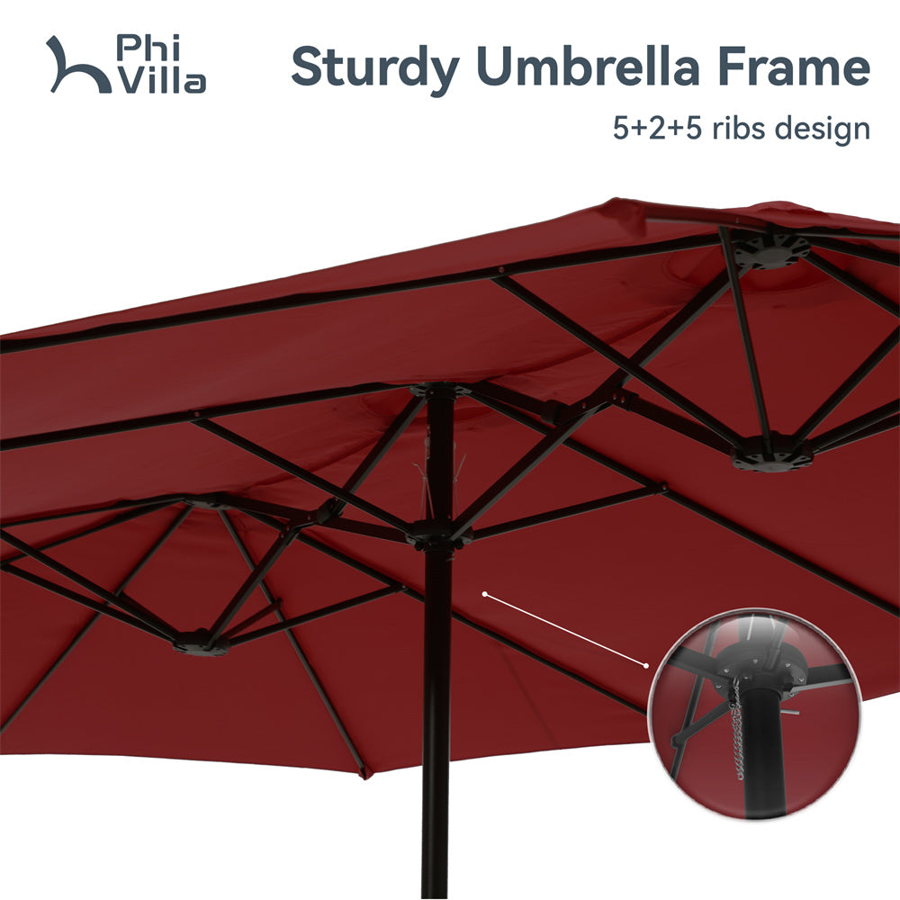 PHI VILLA 15ft Double Sided Extra Large Patio Umbrella with Base - Outdoor Sun Shade for Pool, Garden, Backyard and Beach - Heavy Duty Cantilever Market Umbrella for Commercial or Residential Use