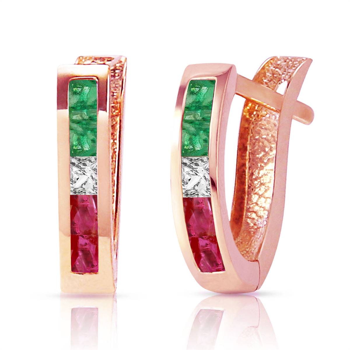 1.28 Carat 14K Solid Rose Gold Tri Gem Oval Hoop Earrings for Women - Elegant Dainty Jewelry Gift for Valentine's Day, Anniversary & Special Occasions