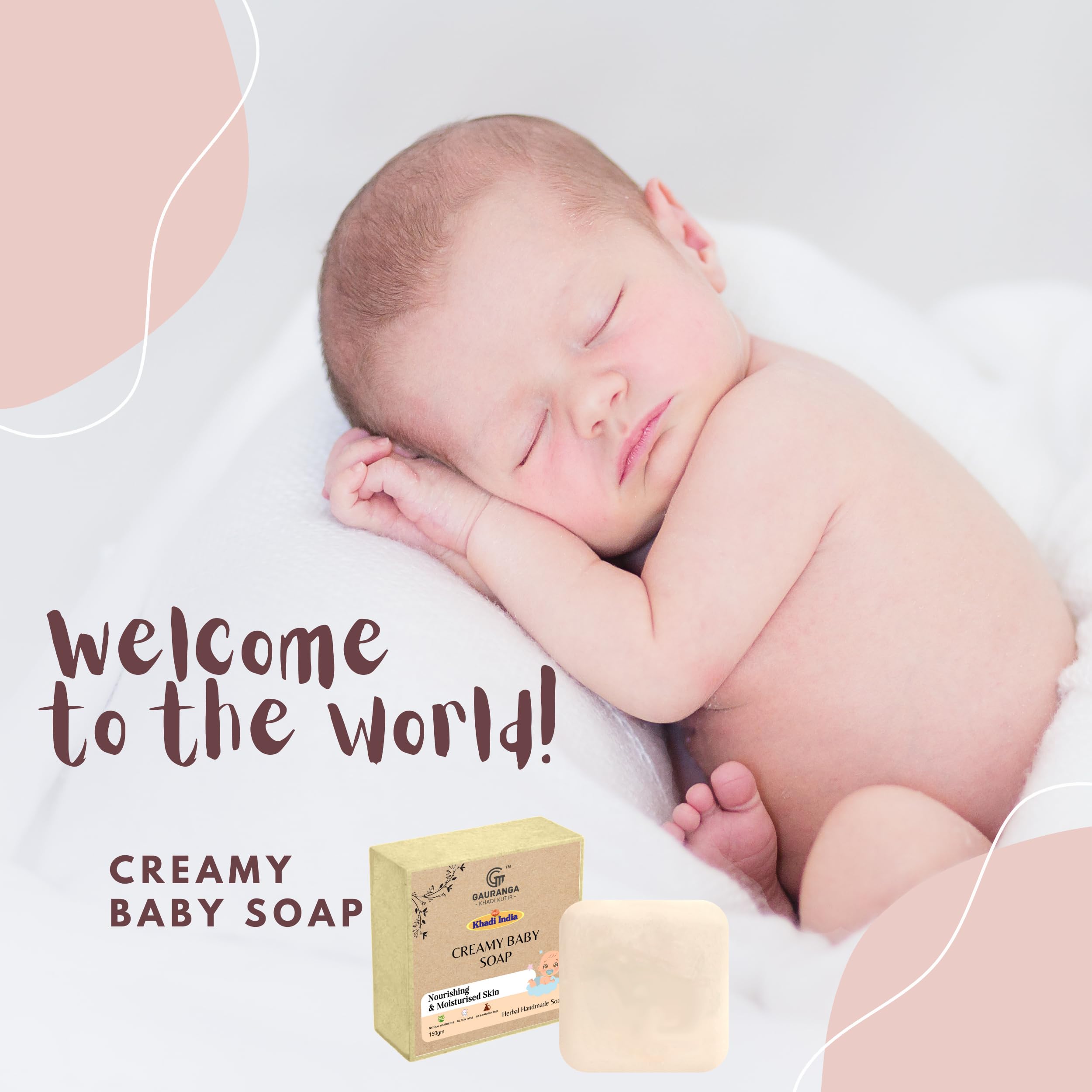 Gauranga Khadi Baby Soap 150g - Organic Handmade Gentle Soap for Newborns & Sensitive Skin | Natural Moisturizing Bath Bar with Herbal Ingredients | Hypoallergenic, Chemical-Free | Perfect for Daily Baby Care & Bath Time Routine
