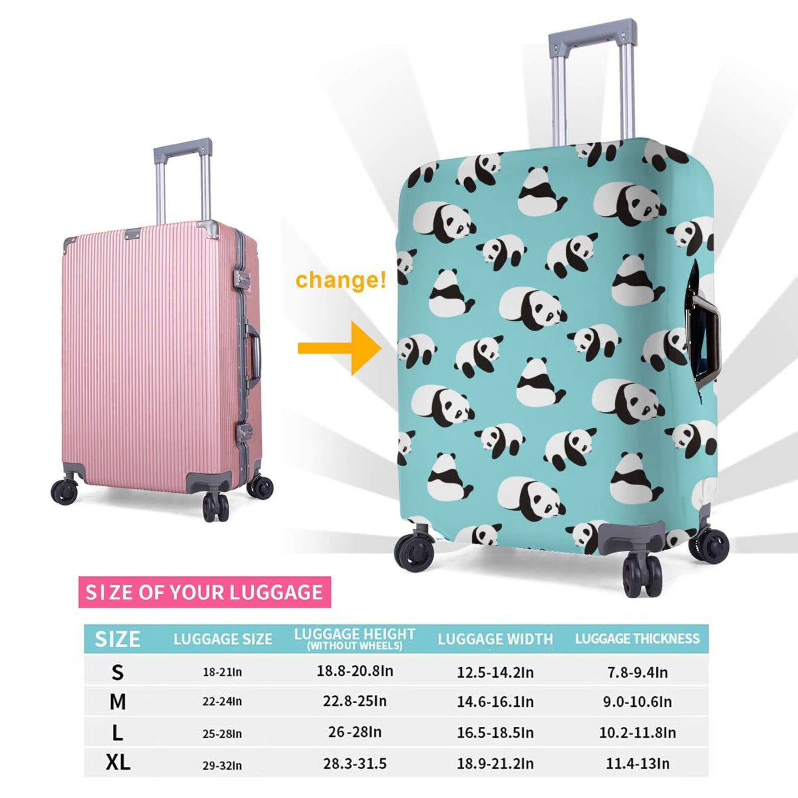 Washable Elastic Luggage Cover with Concealed Zipper - Panda Design Travel Suitcase Protector for Large Bags | Perfect for Airplane, Train & Vacation Travel Accessories