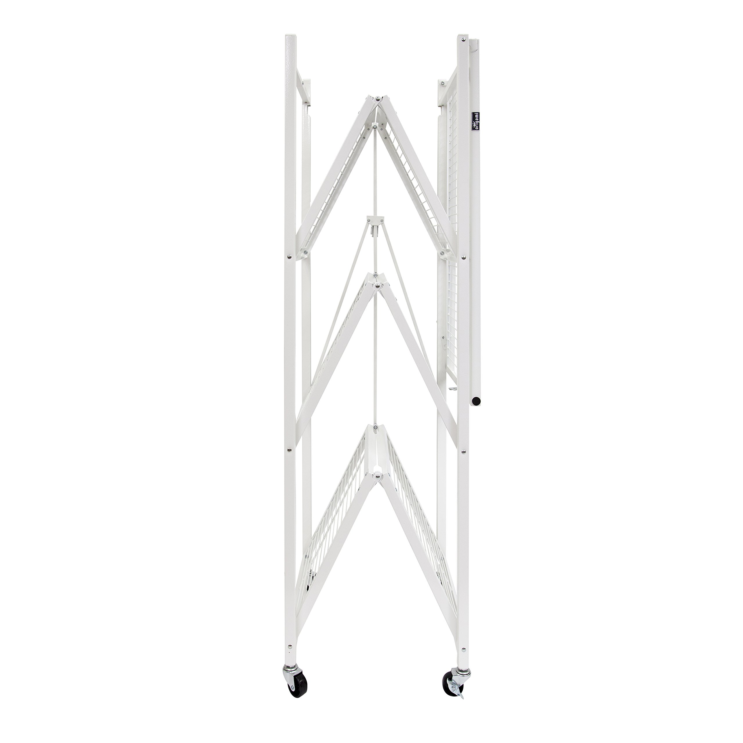4-Tier Heavy Duty Folding Storage Shelf with Wheels - White Origami Style Organizer for Home, Office, Garage & Closet Organization