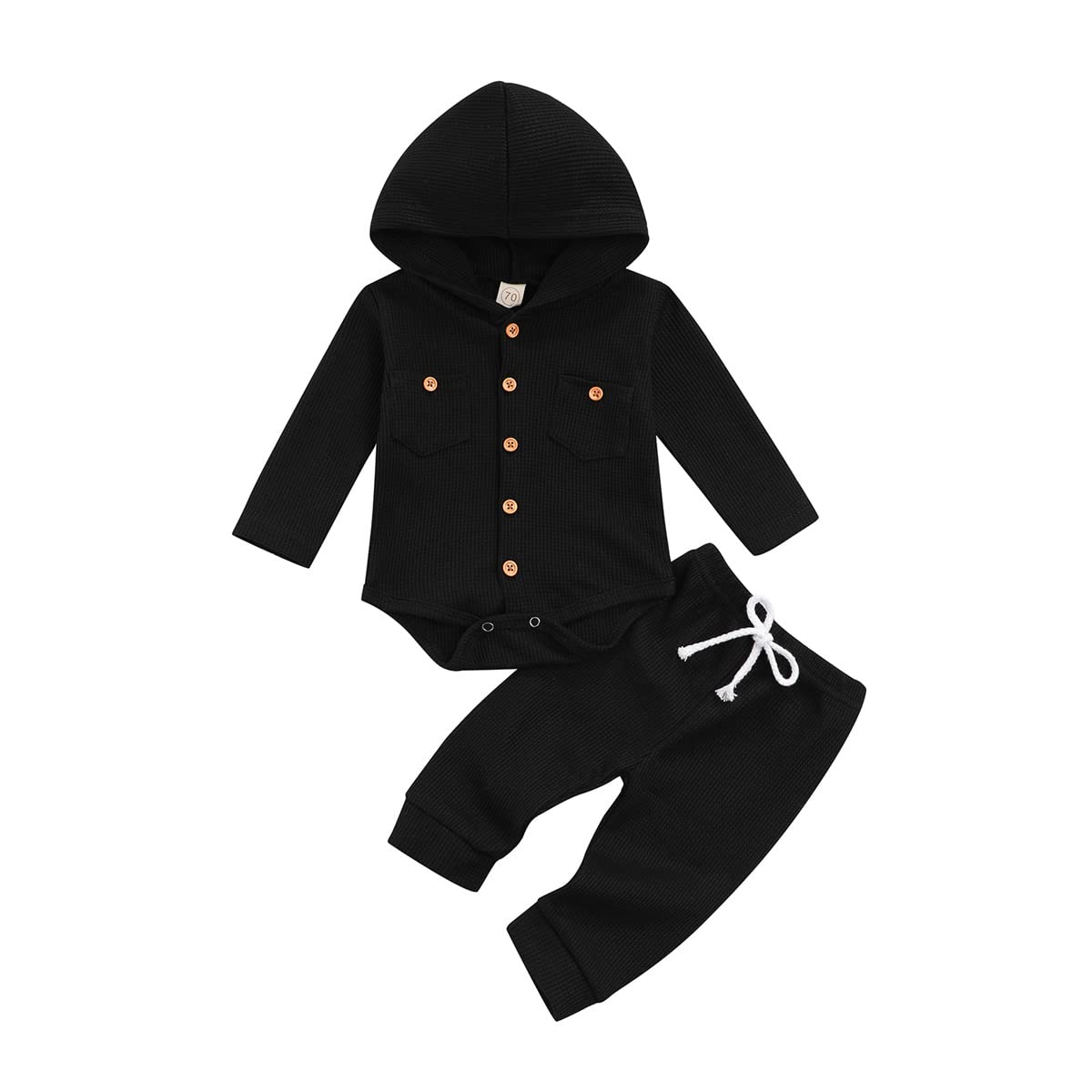 Twopumpkin Newborn Baby Clothes Set - Waffle Knit Hooded Romper & Solid Pants Outfit for Girls & Boys | Soft Cotton One-Piece Jumpsuit & Matching Bottom for Infant Photo Shoots, Family Gatherings & Daily Wear