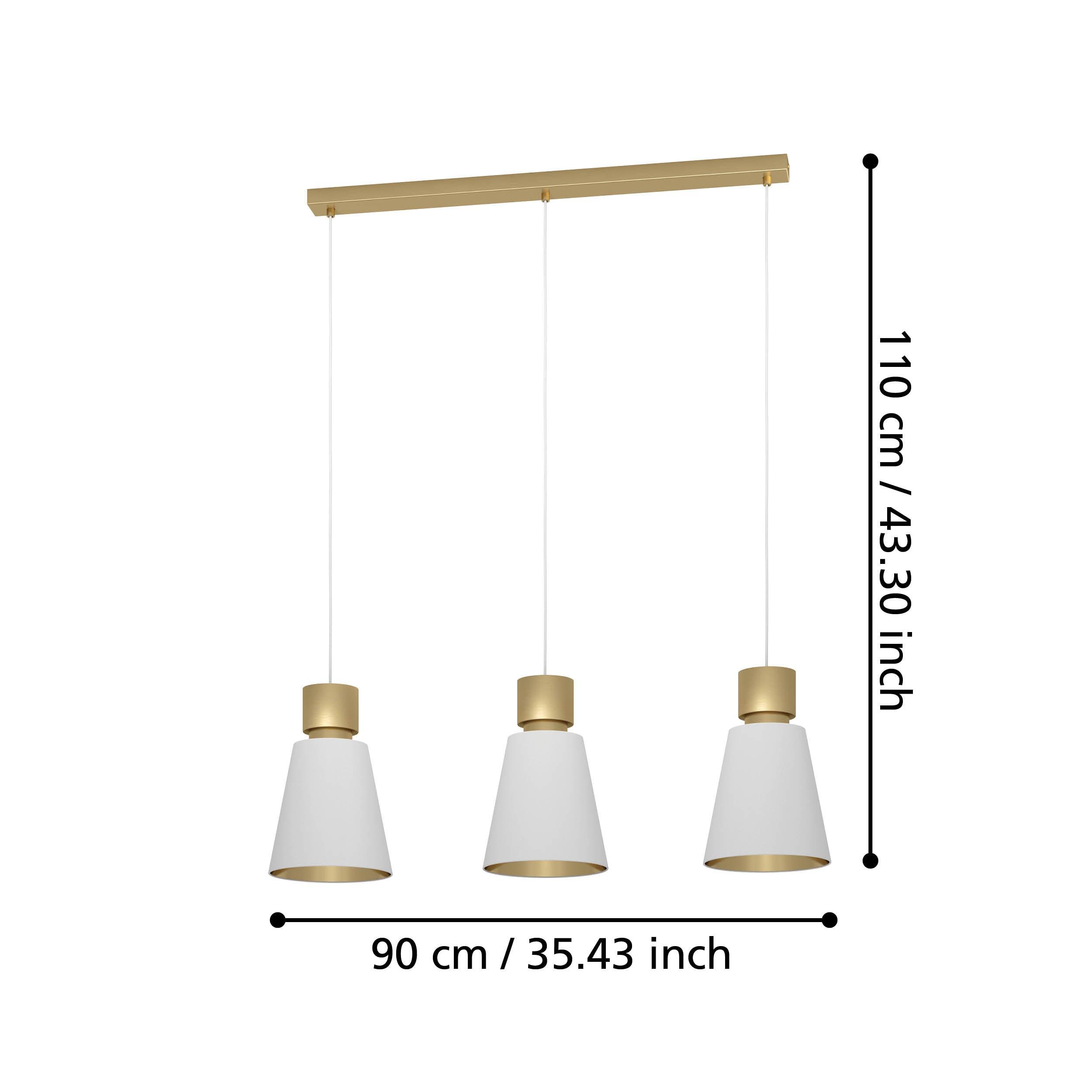 Eglo Aglientina 3-Light Brass & White Fabric Shade Pendant Light Fixture - Perfect for Dining Room, Kitchen Island, or Bedroom Lighting