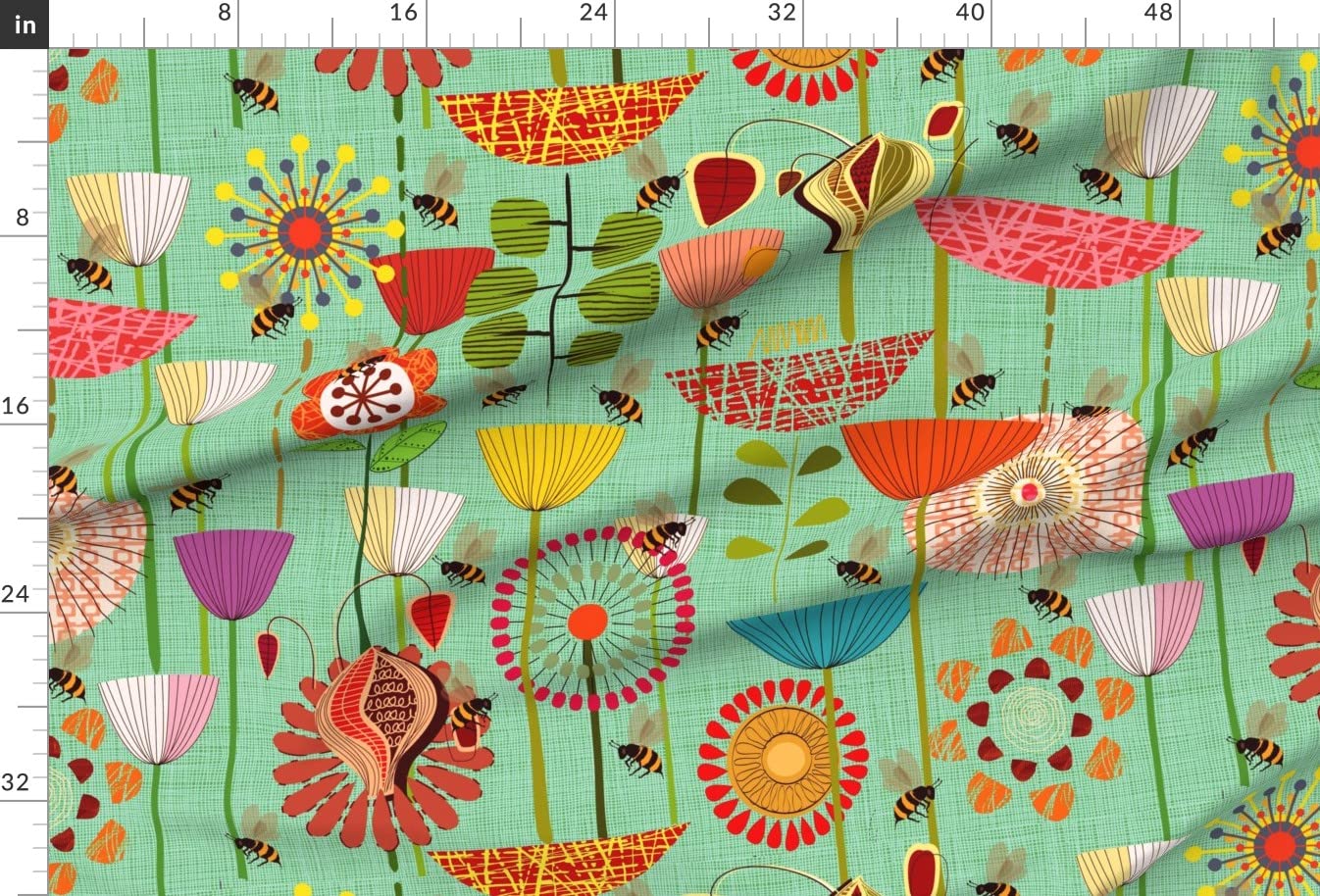 Premium Spoonflower Fabric - Vintage Bees & Floral Botanical Print on Soft Minky Fabric by The Yard | Perfect for Sewing Baby Blankets, Quilt Backing & Plush Toys | DIY Nursery Decor, Home Decor & Craft Projects
