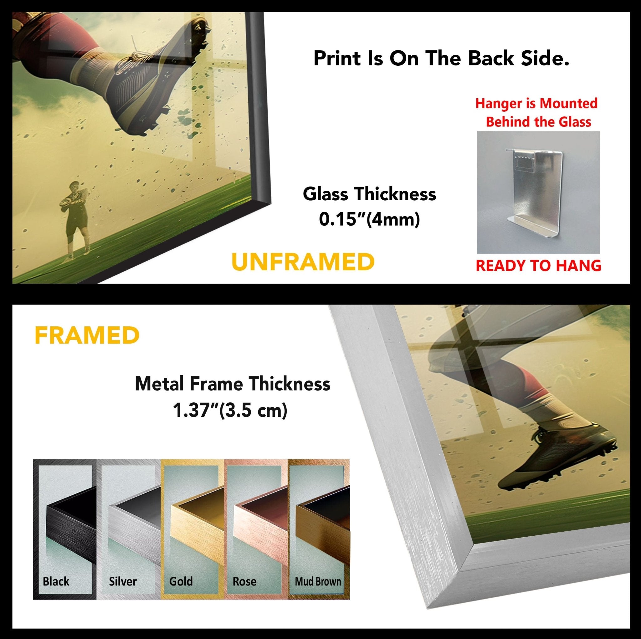 NFL American Football Glass Wall Art - Premium Home & Office Decor for Sports Fans & Man Cave