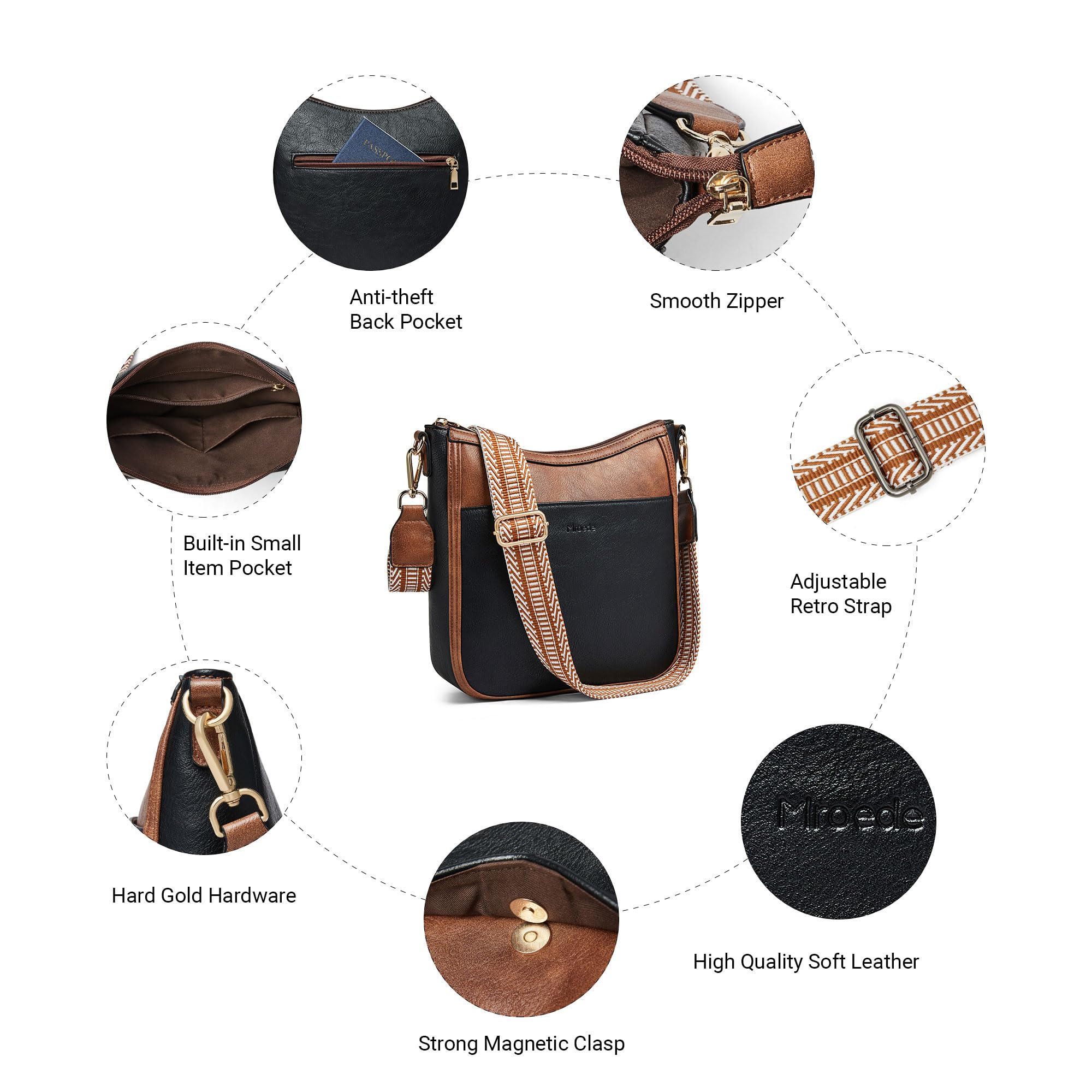 Vegan Leather Crossbody Bags for Women - Stylish Travel Shoulder Purse with Detachable Strap for Daily Use