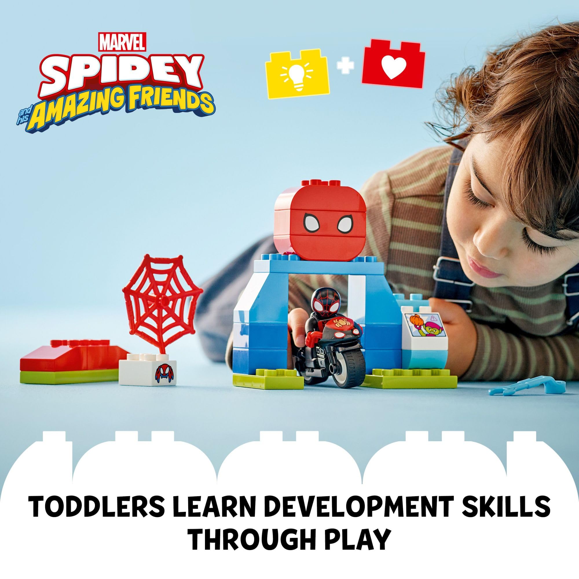 LEGO DUPLO Marvel Spidey and His Amazing Friends Motorcycle Adventure Playset - Build & Rebuild Toddler Toy for Kids Ages 2+ (10424) | Preschool Learning Toy for Creative Play & Superhero Role-Playing