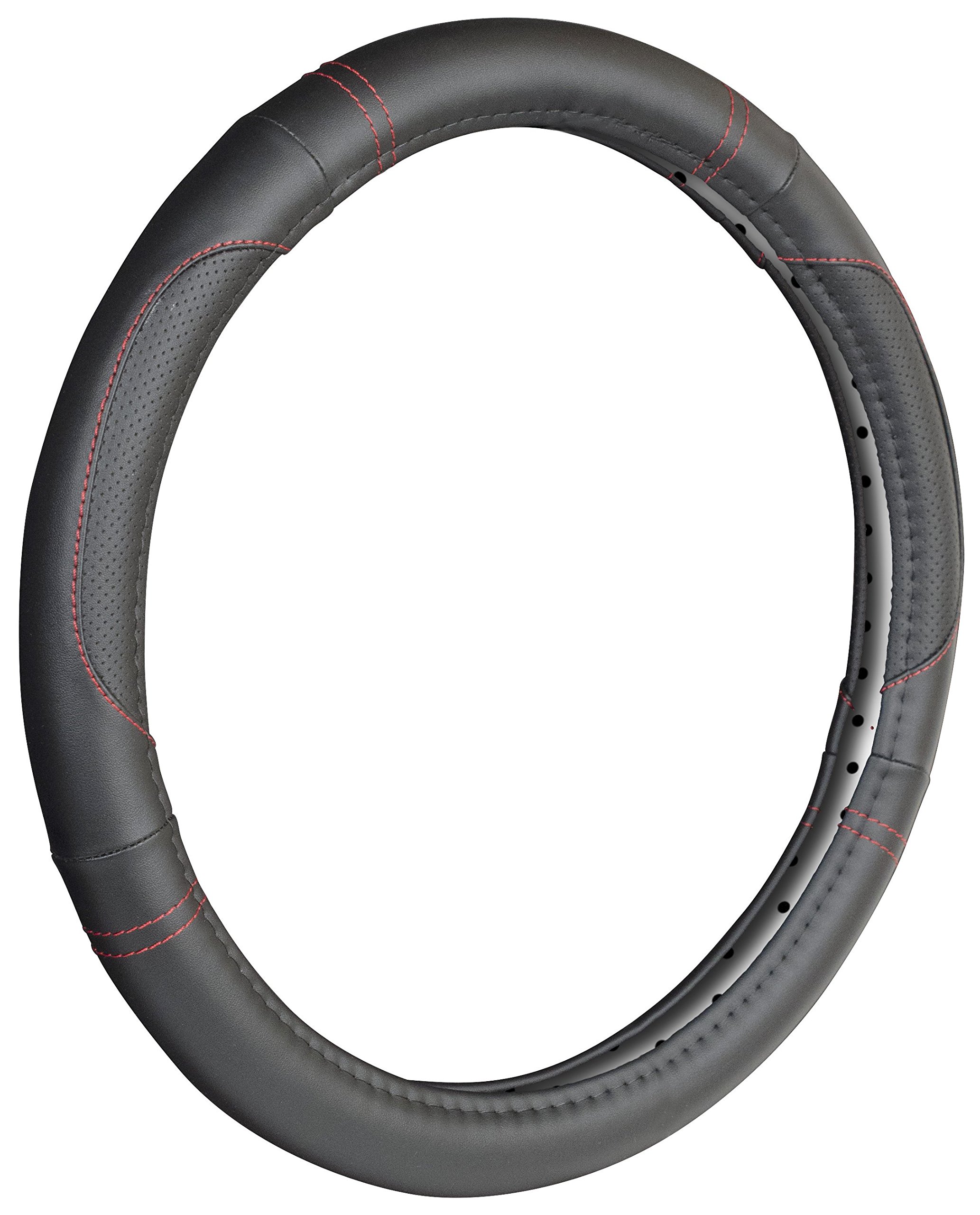 Custom Grip 33103P Black Leatherette Perf Red Stitch TPE Core Steering Wheel Cover - Enhance Grip & Style for Cars, Trucks, SUVs