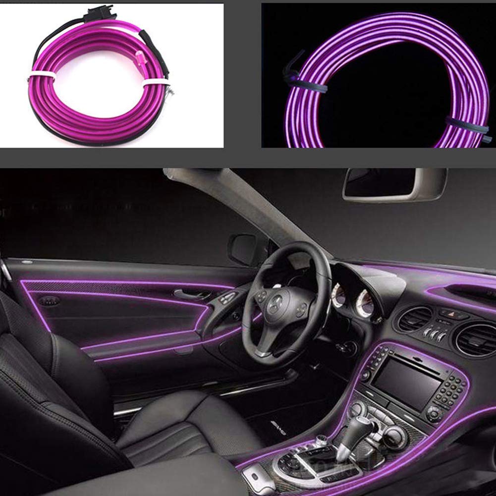ABALDI 5m/16ft Flexible EL Wire Neon Lights - Purple Electroluminescent Rope for Car Interior, Garden Decor & Party Lighting | Glowing Strobe Effect for DIY, Home & Outdoor Decorations