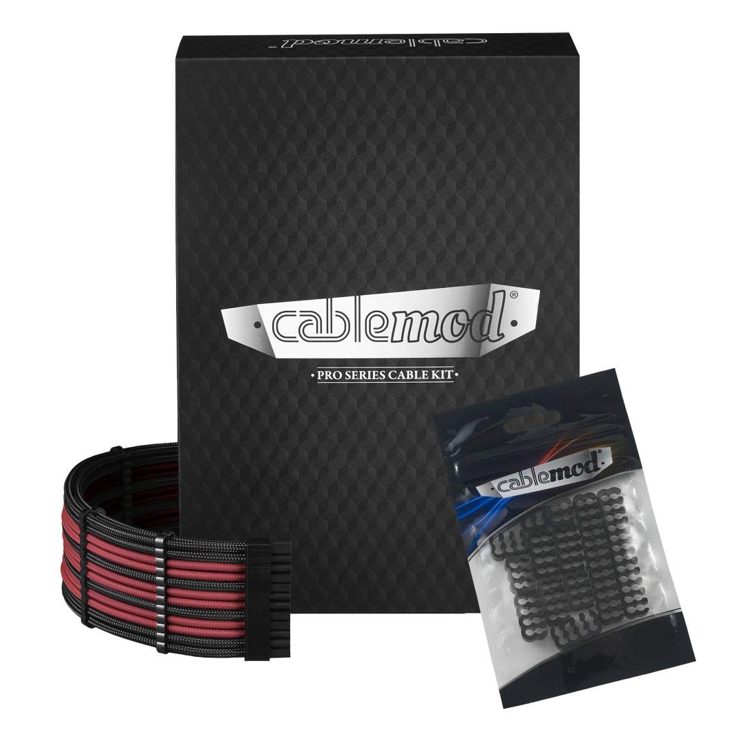 Premium CableMod RT-Series Pro ModMesh Cable Kit with Pro Comb Bundle - Compatible with ASUS, Seasonic & Phanteks Revolt PSUs (Black/Blood Red) - Perfect for Custom PC Builds & Gaming Rigs