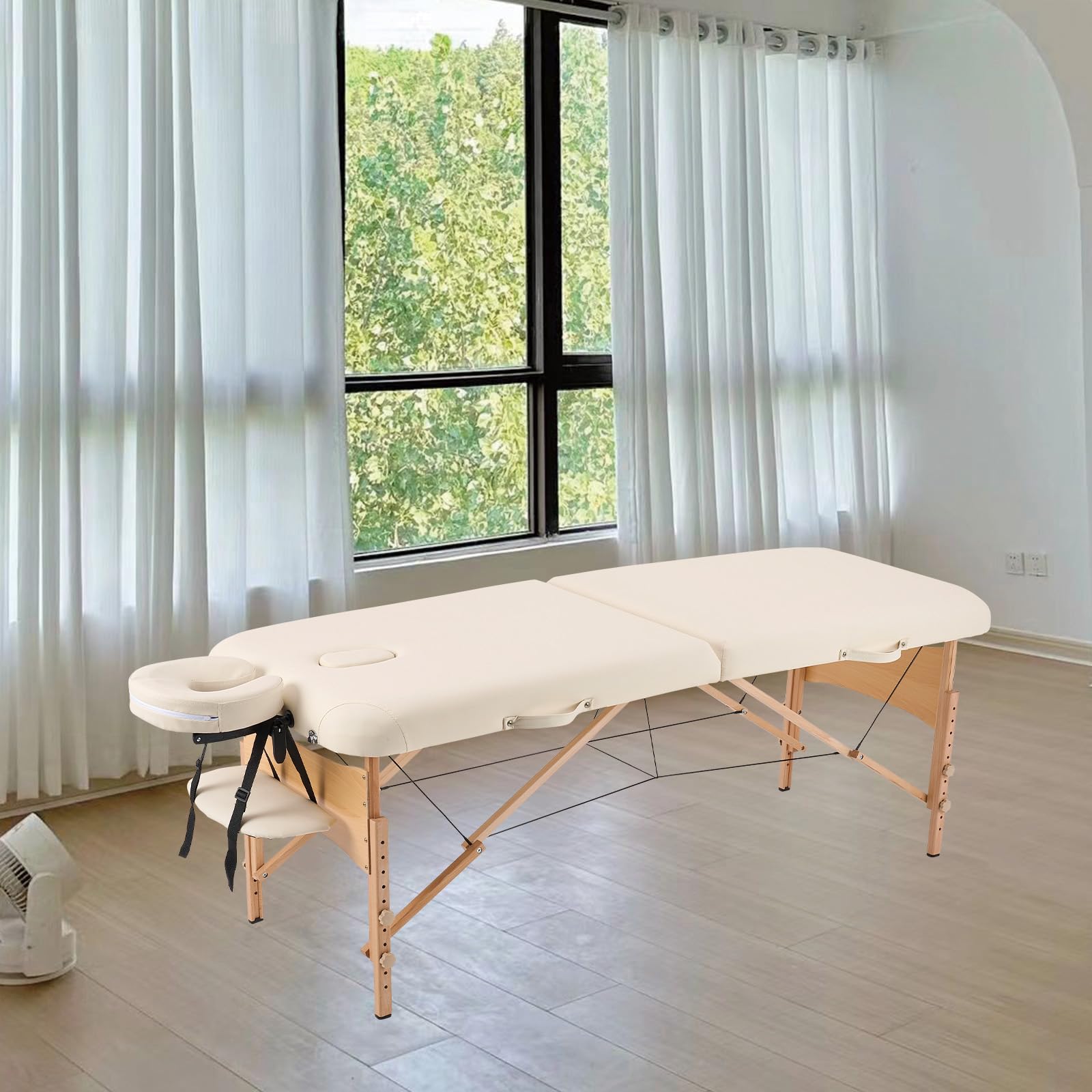 YOUNIKE Portable Folding Massage Table 70cm Wide - Adjustable Professional Facial Spa Salon Bed for Eyelash Extensions, Beauty Therapy & Tattoo - Lightweight Beige for Home & Salon Use