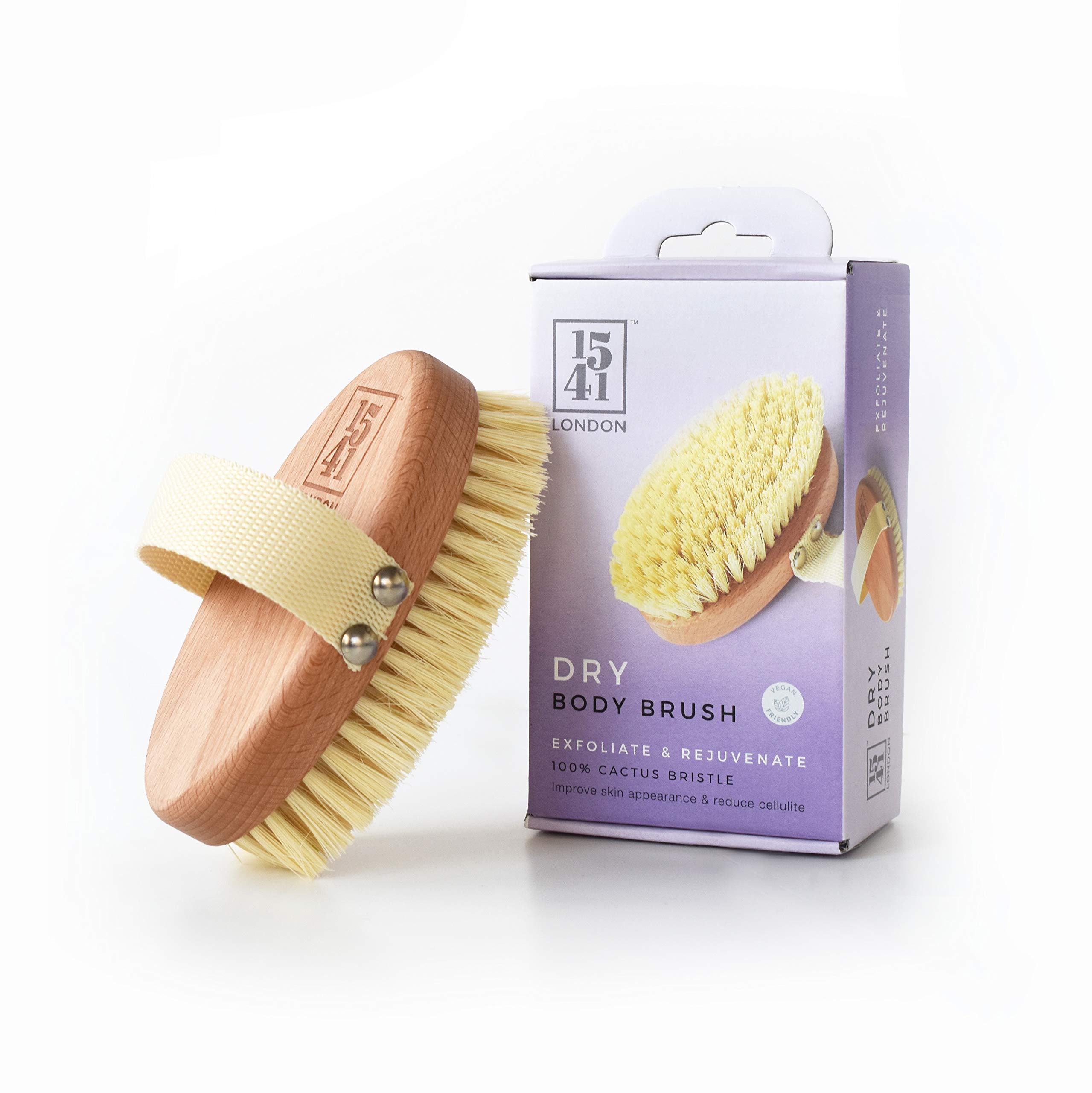 1541 London Dry Skin Body Brush with Natural Cactus Bristles - Lymphatic Drainage & Exfoliating Massager - Dry Brushing for Cellulite Reduction & Glowing Skin - Perfect for Spa, Home Use & Self-Care Routine