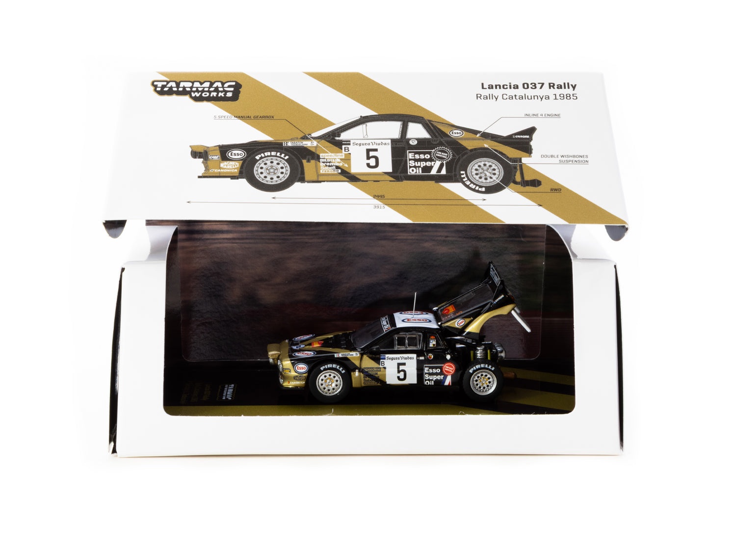 Tarmac Works 1/64 Scale Lancia 037 Rally Car - 1985 Catalunya Rally #5 Diecast Model - Perfect for Collectors & Racing Enthusiasts - Display Case & Home Decor