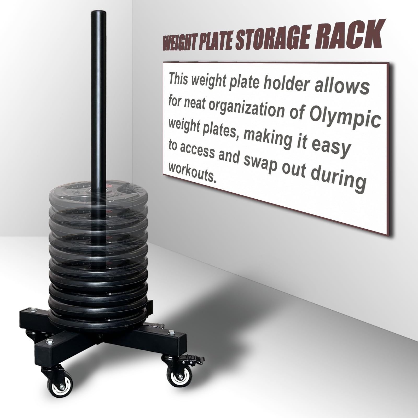 Upgraded Movable Weight Plate Rack with Wheels - Portable Bumper Plate Holder Stand for Weight Storage - Heavy Duty Vertical Weight Tree for Home Gym - Perfect for Strength Training & Workout Organization