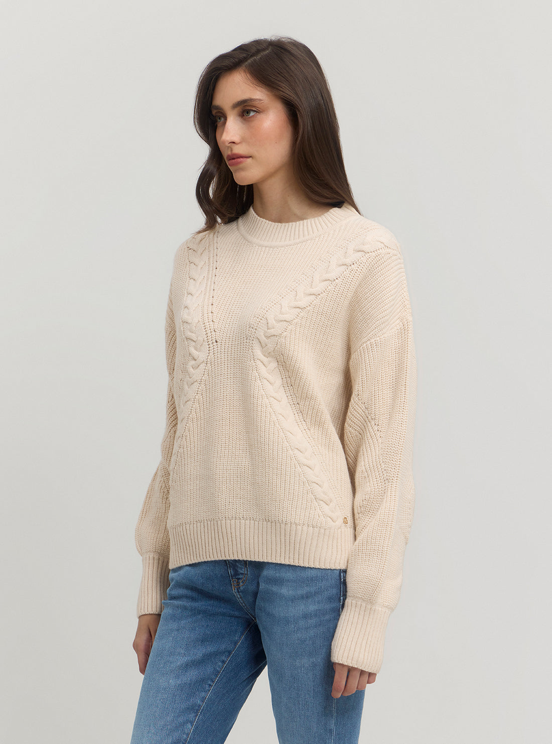 Beige Serena Knit Jumper for Women - Soft Chunky Cable Knit Sweater - Cozy Winter Pullover for Casual Outfits & Holiday Gatherings