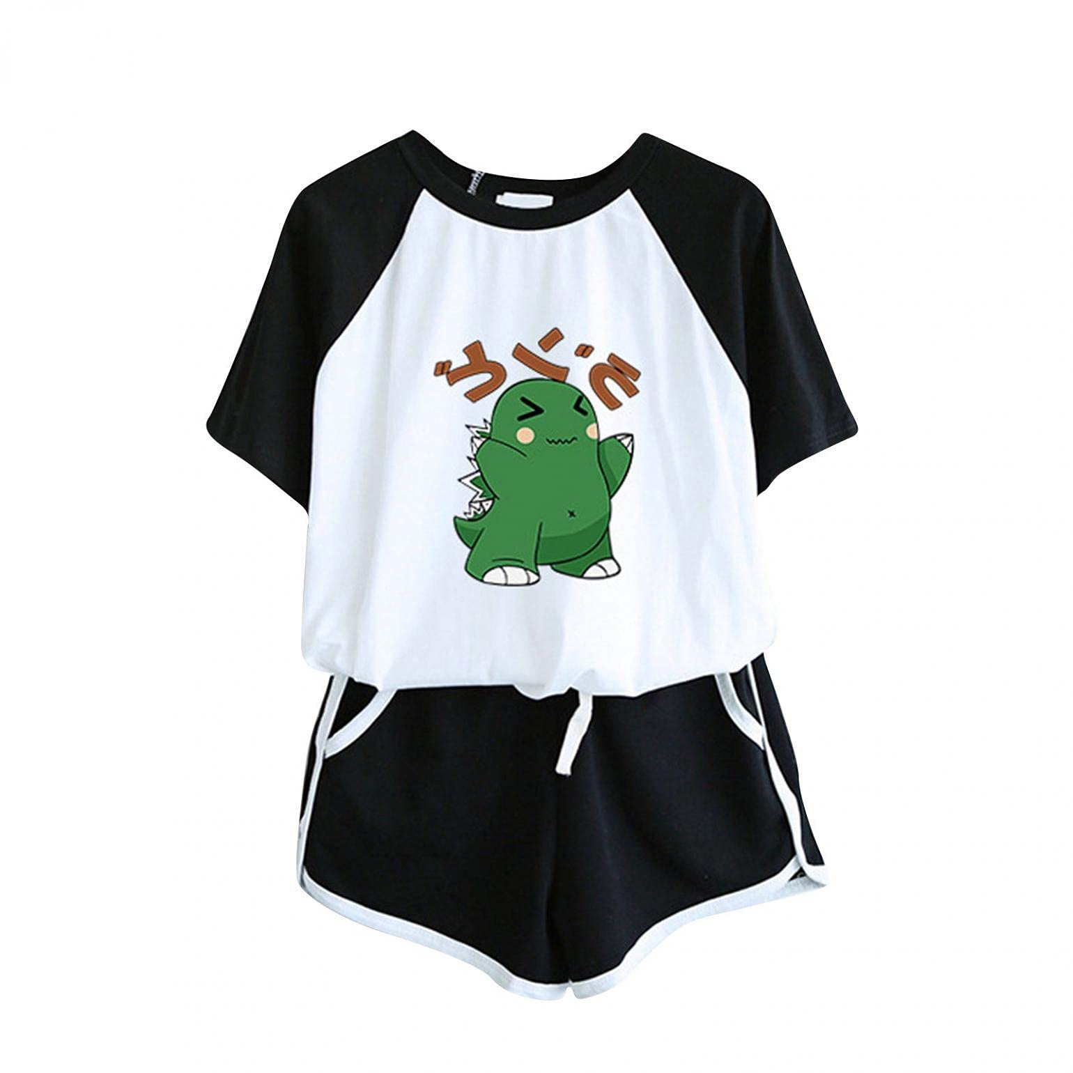 Women's Dinosaur Print Pajama Set - Soft Short Sleeve Top & Shorts 2-Piece Sleepwear for Lounge & Nighttime Comfort - Perfect for Sleepovers, Relaxing at Home, and Cozy Evenings