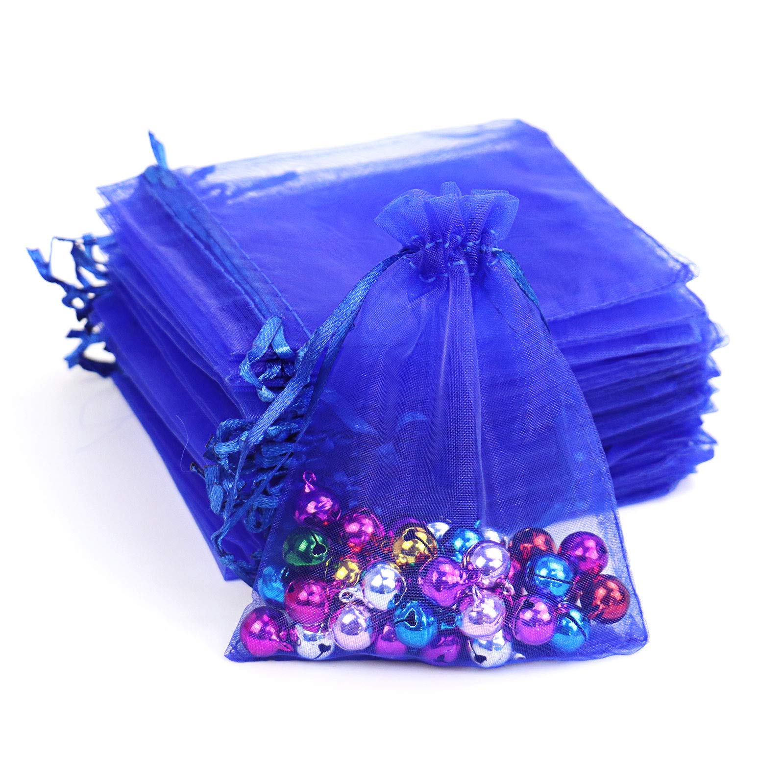 100Pcs 7x9 Inches Royal Blue Organza Drawstring Gift Bags - Elegant Mesh Favor Pouches for Wedding Favors, Party Gifts, Jewelry Packaging & DIY Crafts