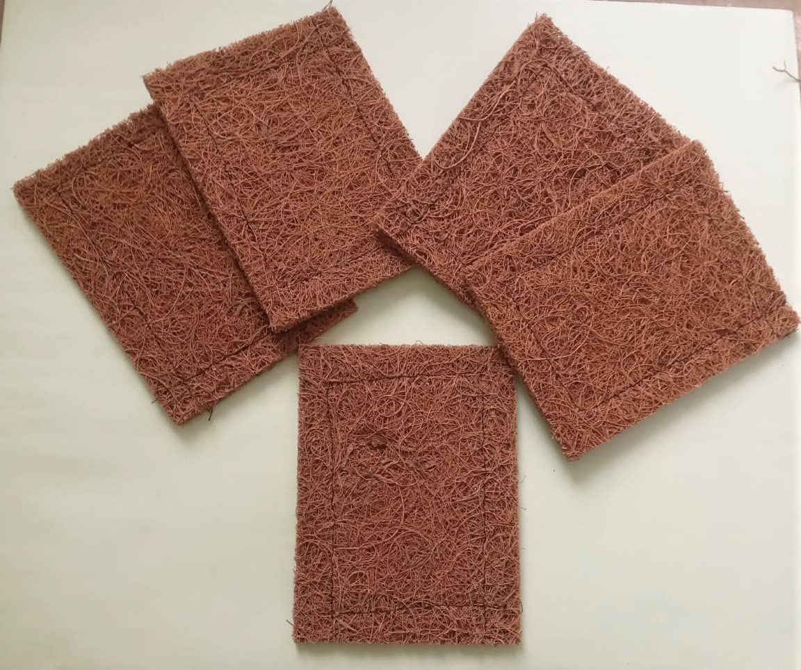 Eco-Friendly Coconut Coir Dish Scrubber Pack of 5 & Organic Vetiver (Khus) Bath Scrubber Set - Biodegradable Kitchen & Bath Cleaning Combo for Sustainable Home Care