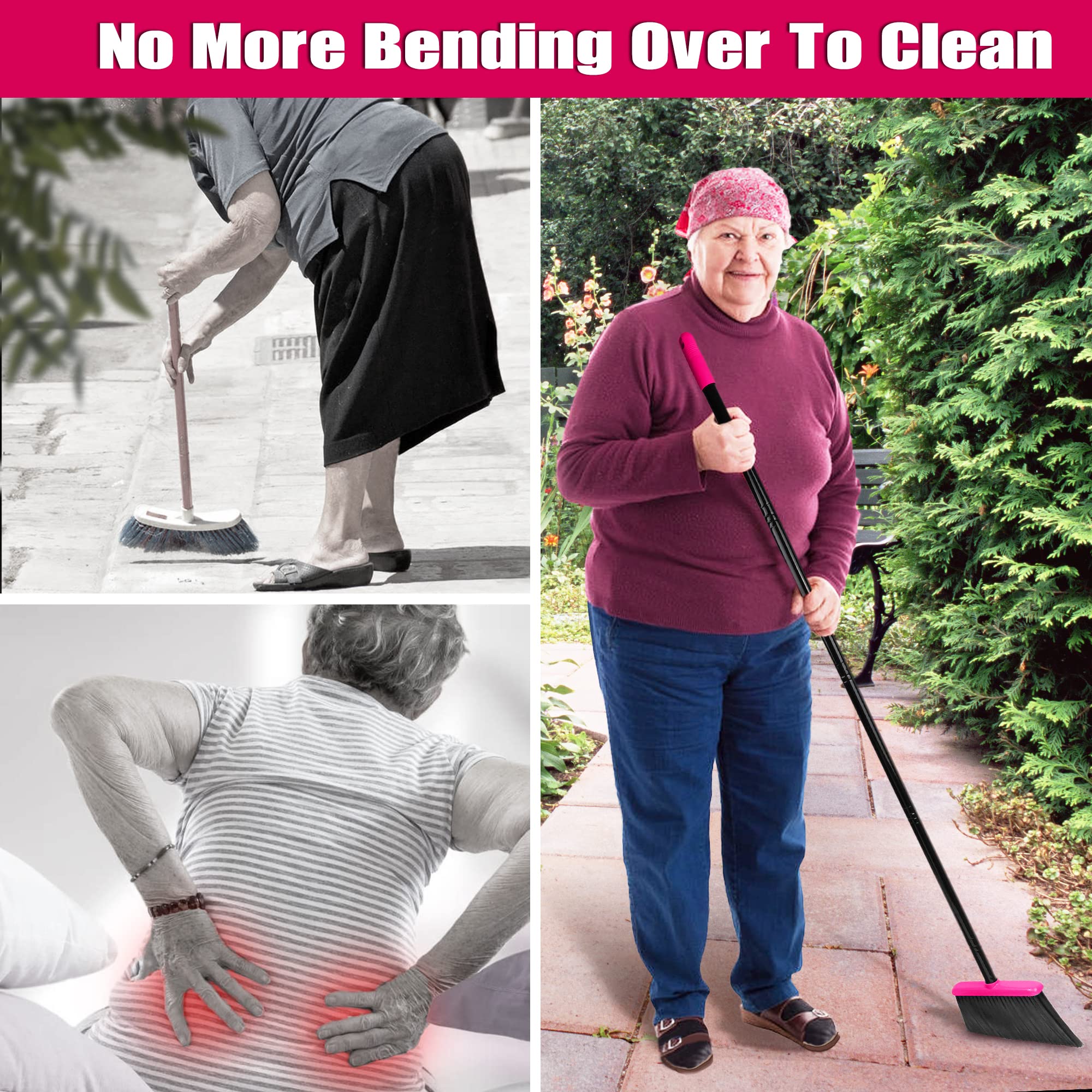 JEHONN Broom and Dustpan Set - Lightweight Long Handle Indoor Sweeping Kit with Upright Standing Dustpan & Comb Teeth - Perfect for Home, Kitchen, Office & Lobby Cleaning (Rose Red) | Space-Saving Storage & Easy Sweeping Solution