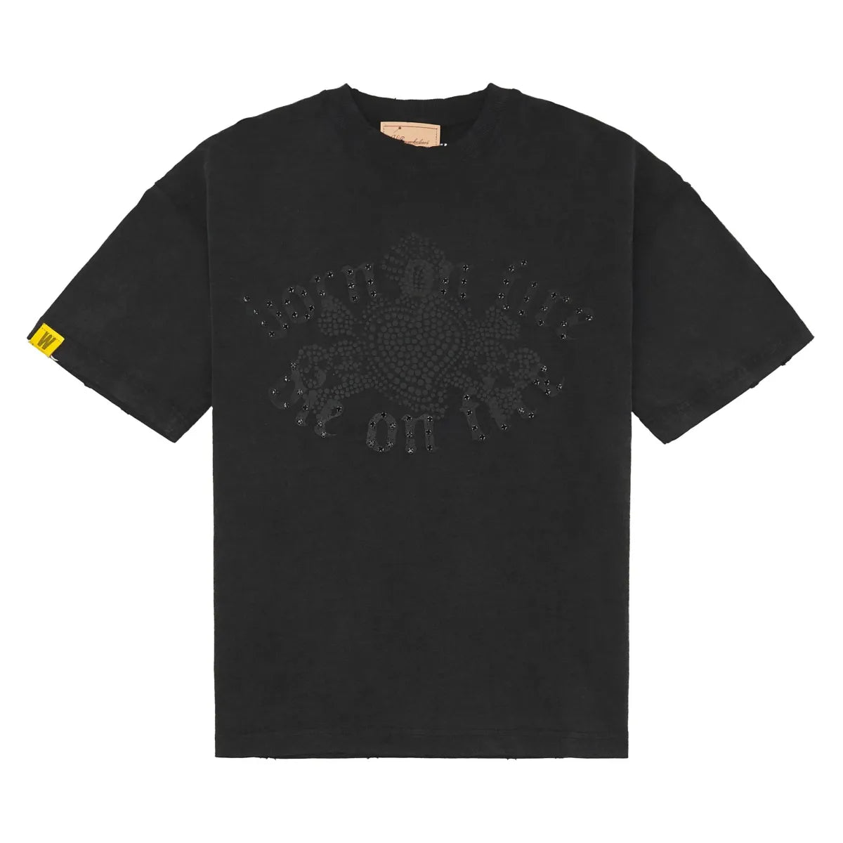 WHEN SMOKE CLEARS Born on Fire Rhinestone T-Shirt - Black | Edgy Graphic Tee for Concerts, Parties & Streetwear Fashion