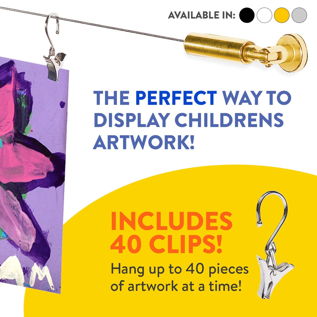 Rio Salto Kids Wire Art Display with 40 Clips - 16.5 Feet (198