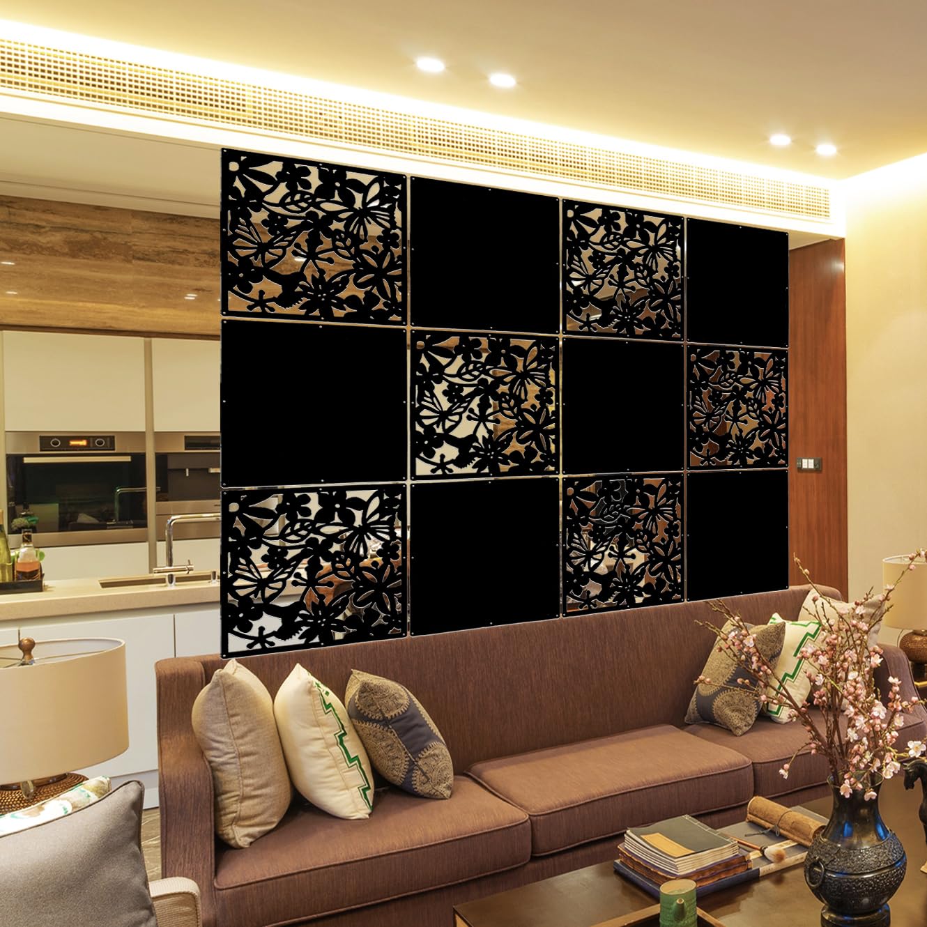 LRZCGB 12-Piece PVC Black Hanging Room Divider Panel Screen - Solid Privacy Partition for Living Room, Dining Room, Study & Hotel Decor | Home Office Separation & Space Dividing Solution
