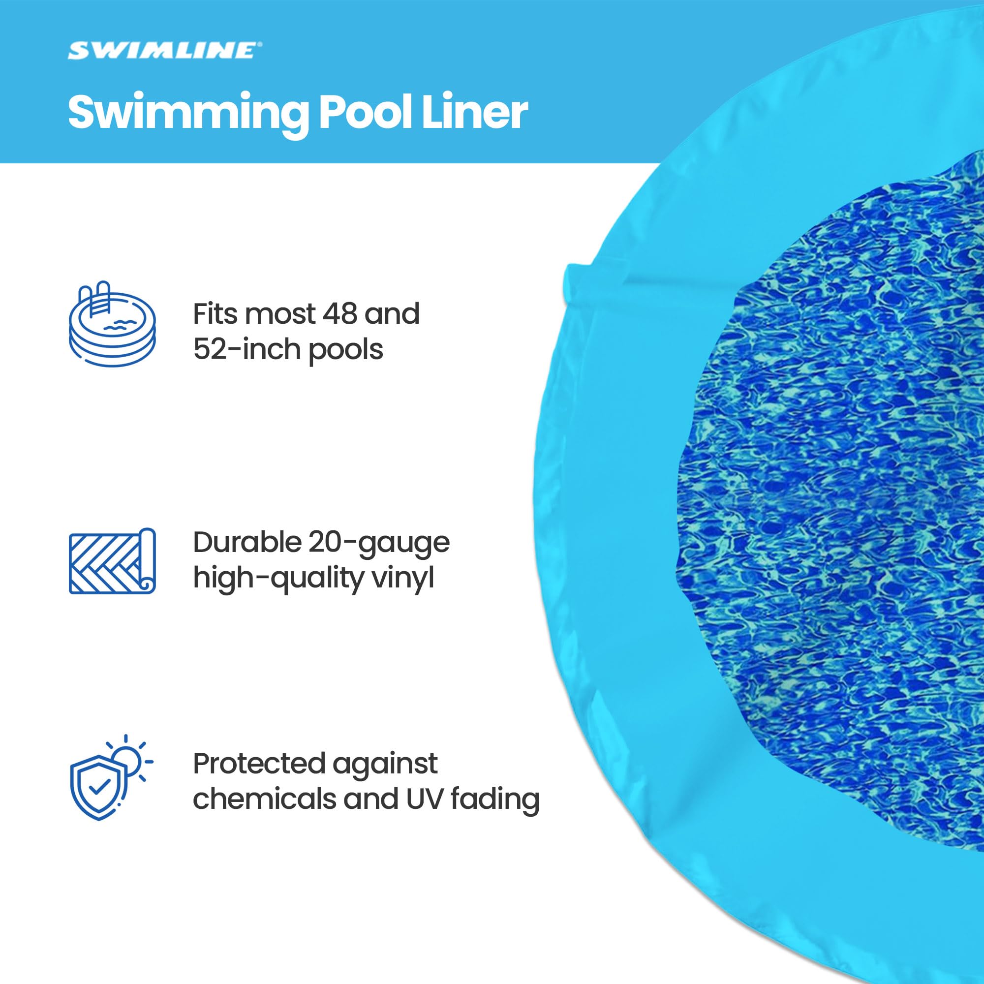 Durable 15ft Round Above Ground Pool Liner - Swimline Wall Overlap Design, Easy Installation & Long Lasting Swirl Blue - Perfect for Backyard Swimming Pools, Family Gatherings & Summer Fun