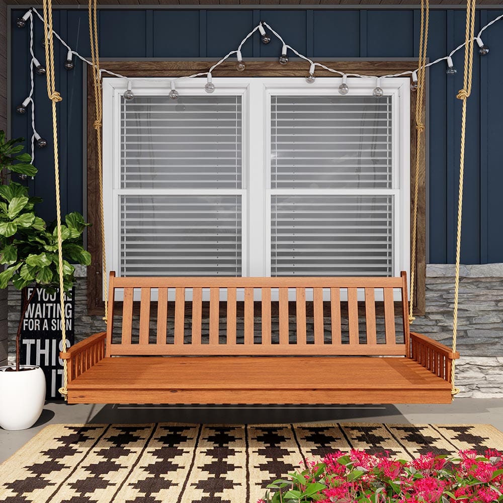 Keystone Amish Co. 6 Foot Franklin Red Cedar Swing Bed with Mushroom Stain - Outdoor Porch Swing Bed for Patio, Garden, and Backyard Relaxation