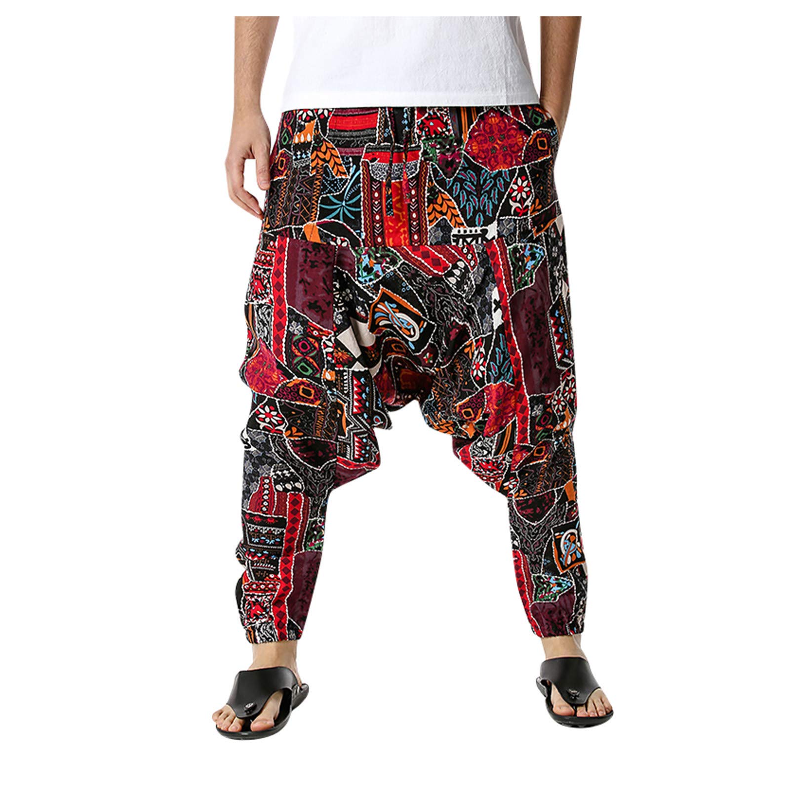 Elastic Lightweight Casual Pants for Men - Breathable Cotton-Linen Blend, Loose Fit Home & Track Pants | Perfect for Lounging, Yoga, and Everyday Wear