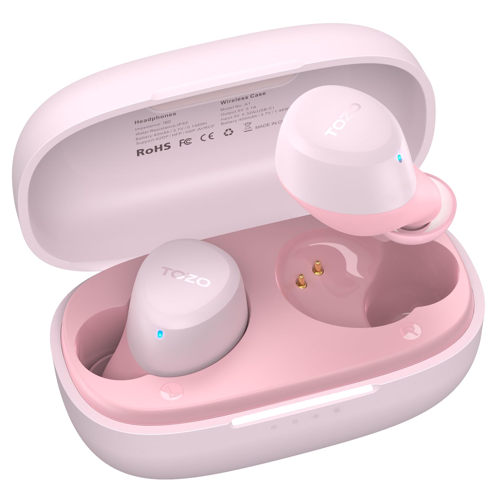 TOZO A1 Wireless Earbuds Bluetooth 5.3 - Lightweight IPX5 Waterproof Headphones with 2 Mics for AI Calls, Premium Bass Sound & 32 EQ Presets via App - Perfect for Gym, Running, Work & Travel