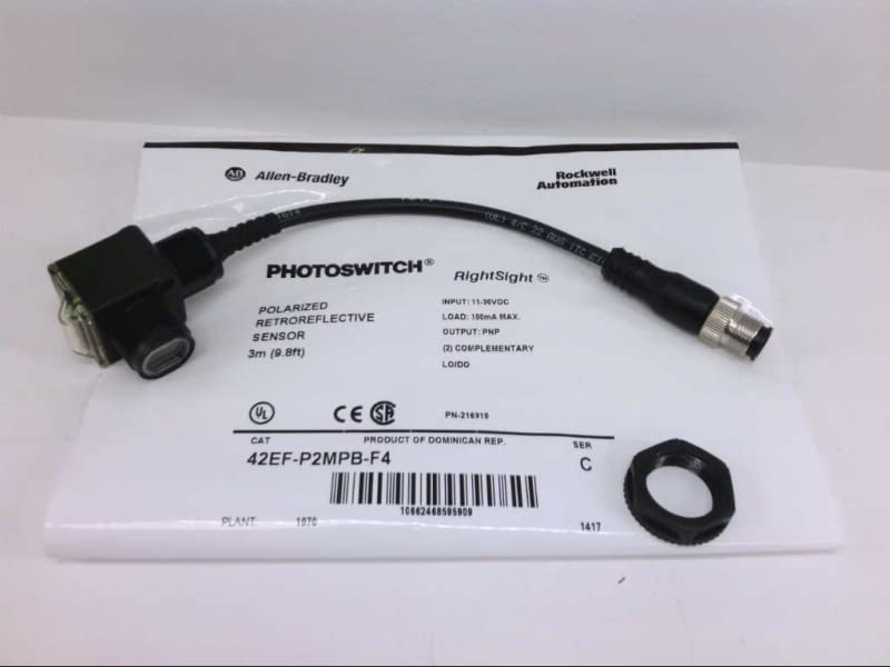 AB 42EF-P2MPB-F4 Photoelectric Switch - Black Push Button Automatic Sensor with IP54 Protection for Industrial Automation, Conveyor Systems & Packaging Equipment