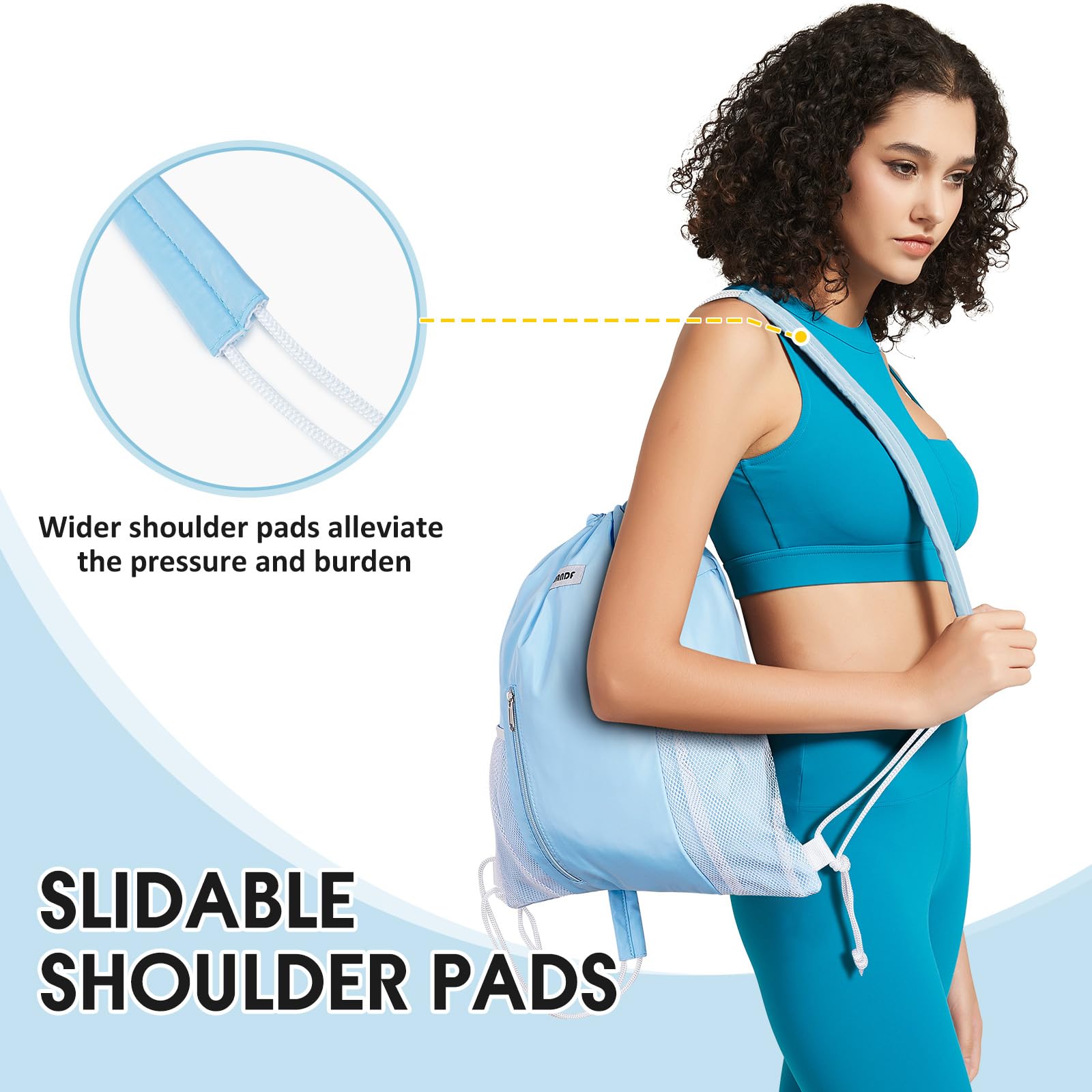 WANDF Drawstring Backpack with Shoulder Pad - Gym & Sports Bag for Men & Women - Perfect for Workouts & Travel