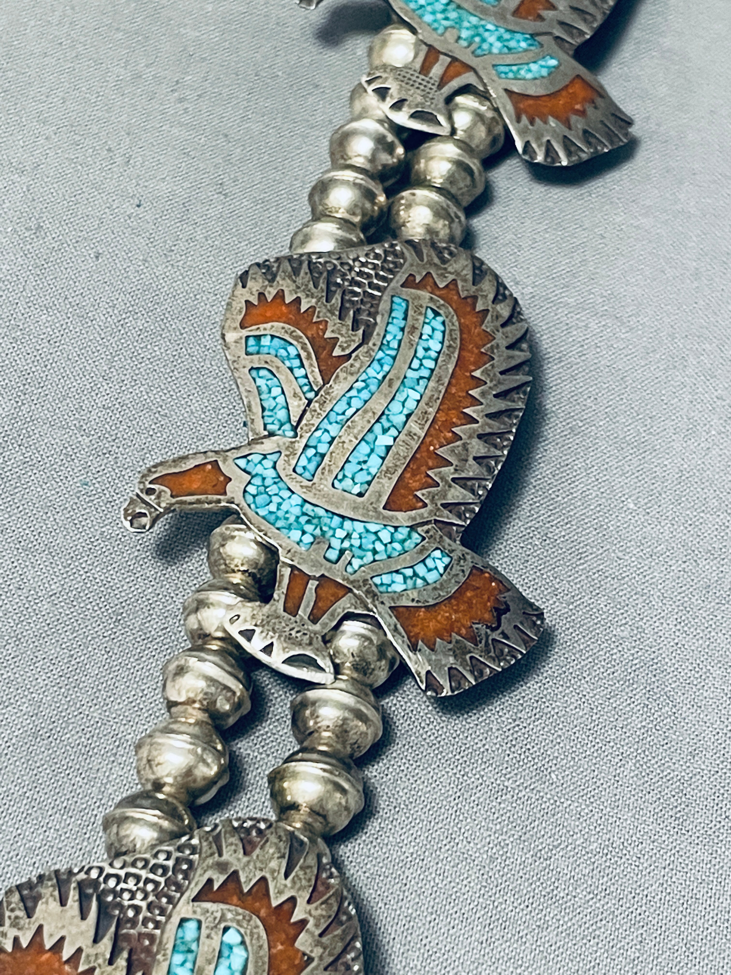 200 Gram Vintage Native American Navajo Sterling Silver Squash Blossom Necklace - Authentic Handmade Jewelry for Women, Perfect for Boho Fashion, Weddings & Special Occasions