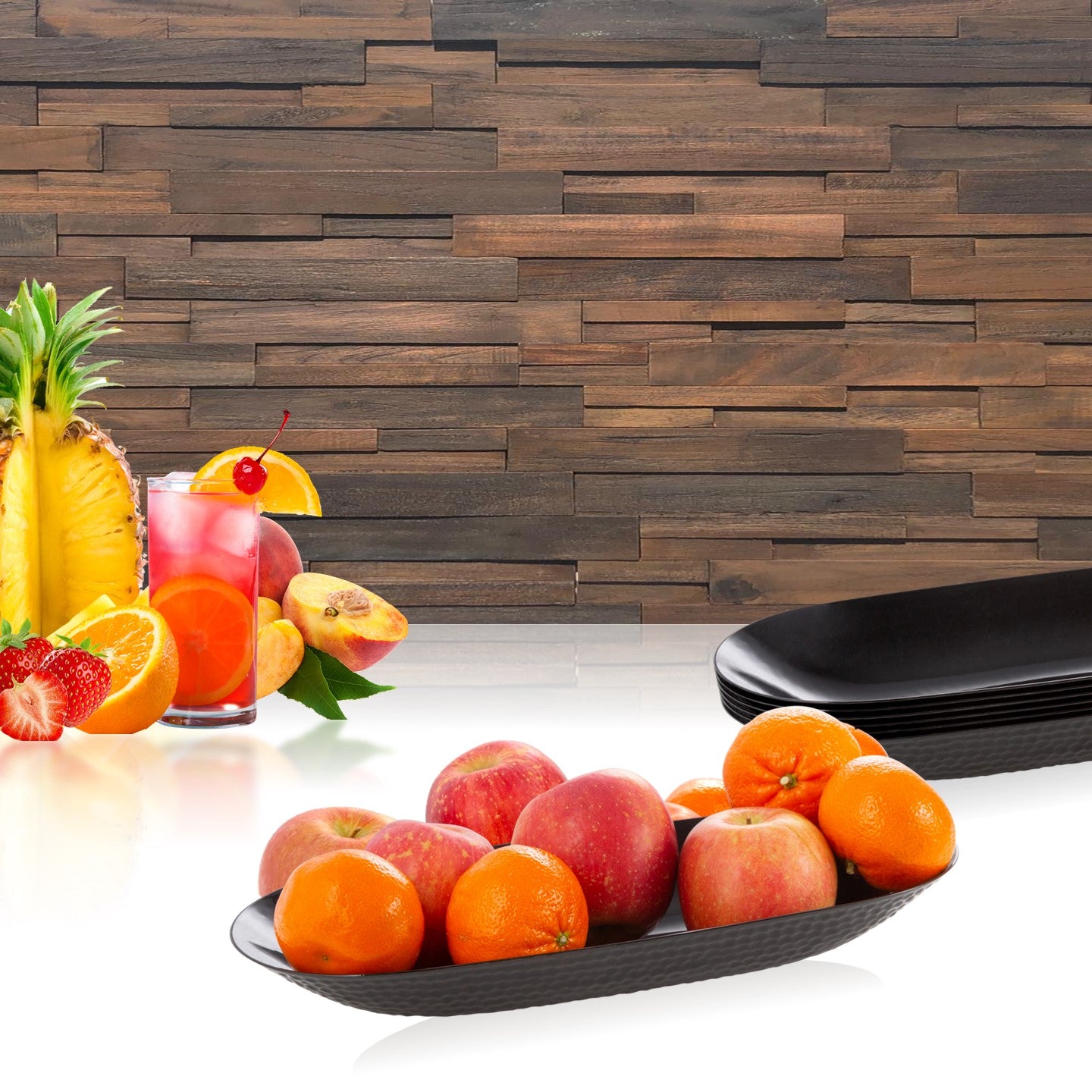 2 Pack Black Plastic Oval Pebbled Serving Dishes - Elegant Appetizer Plates for Parties, Weddings, and Home Entertaining