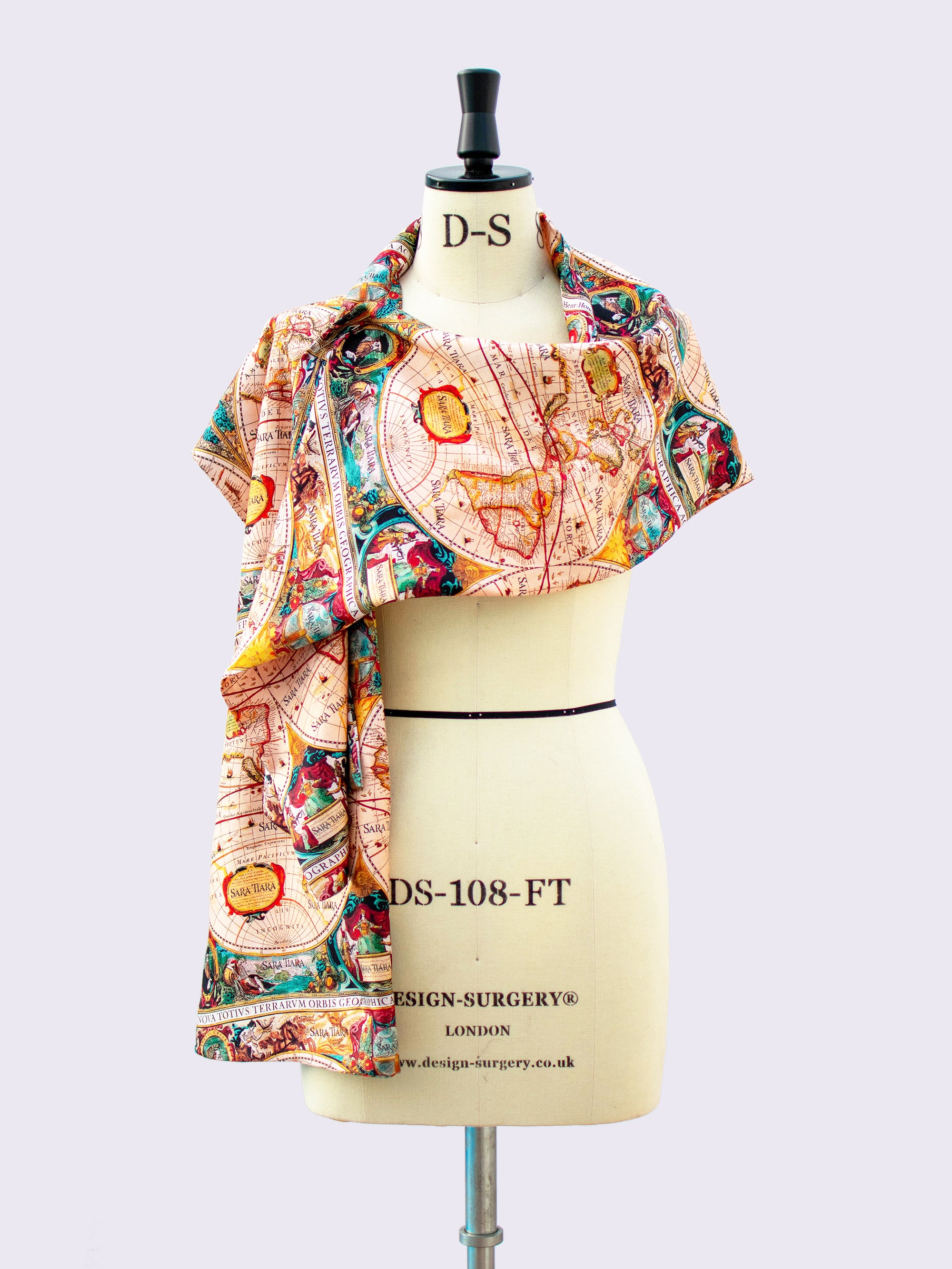 Elegant Silk Maxi Scarf with Vintage Map Print - Perfect for Travel, Fashion Accessory & Gift Giving